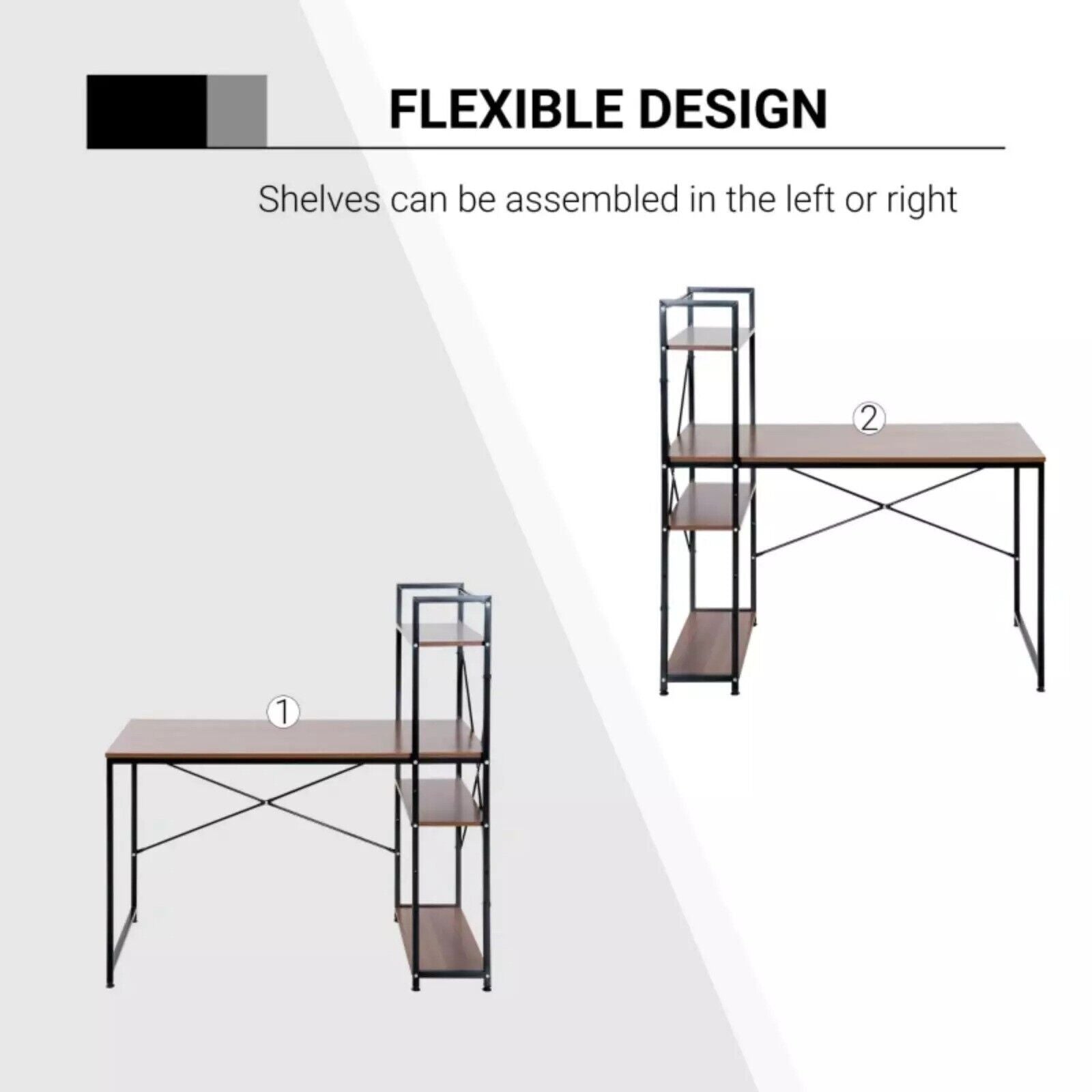 Walnut Computer Desk with Side Storage Shelves Left Right Gaming Table PC Study - Home and Garden Furniture Shop - rustic - furniture