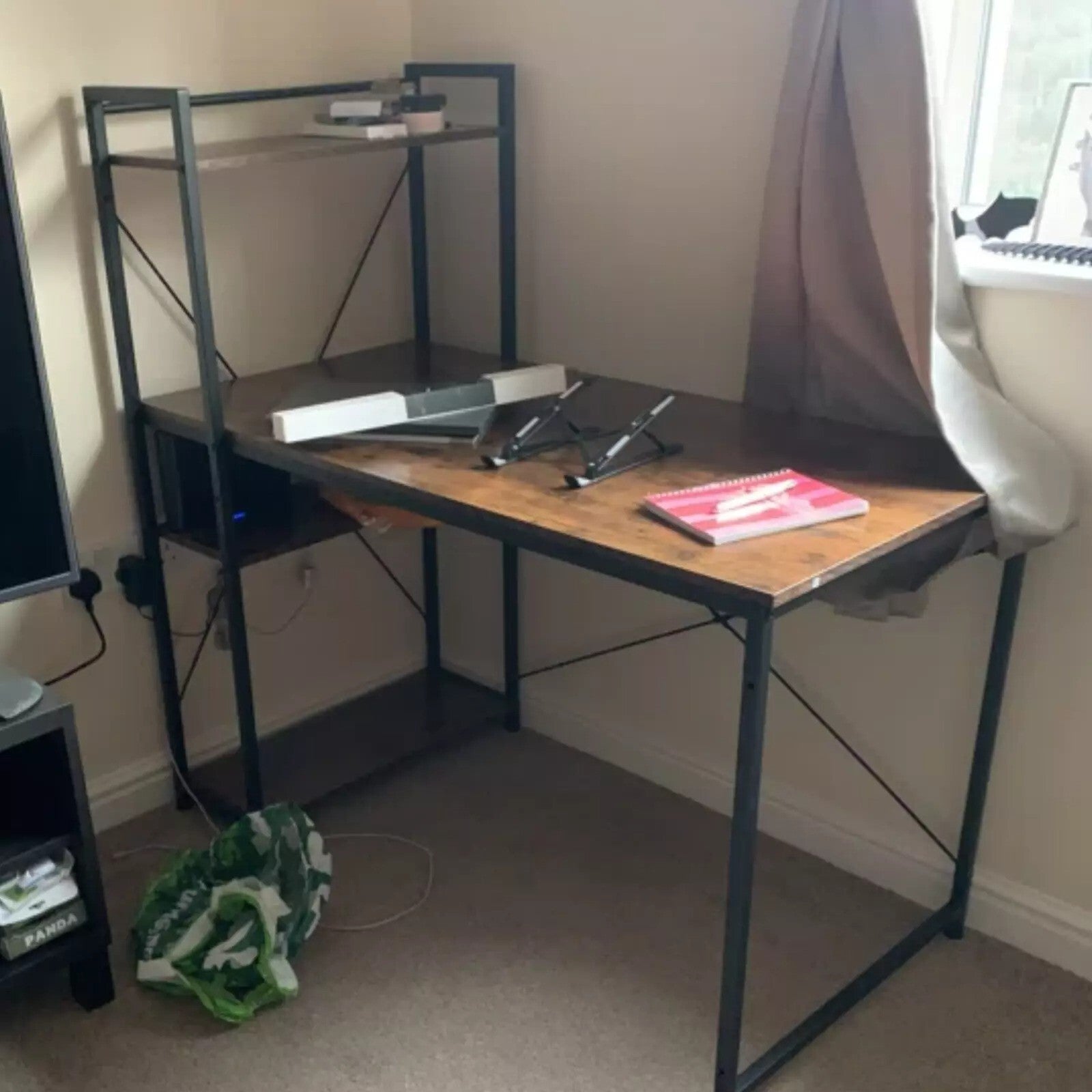 Walnut Computer Desk with Side Storage Shelves Left Right Gaming Table PC Study - Home and Garden Furniture Shop - rustic - furniture