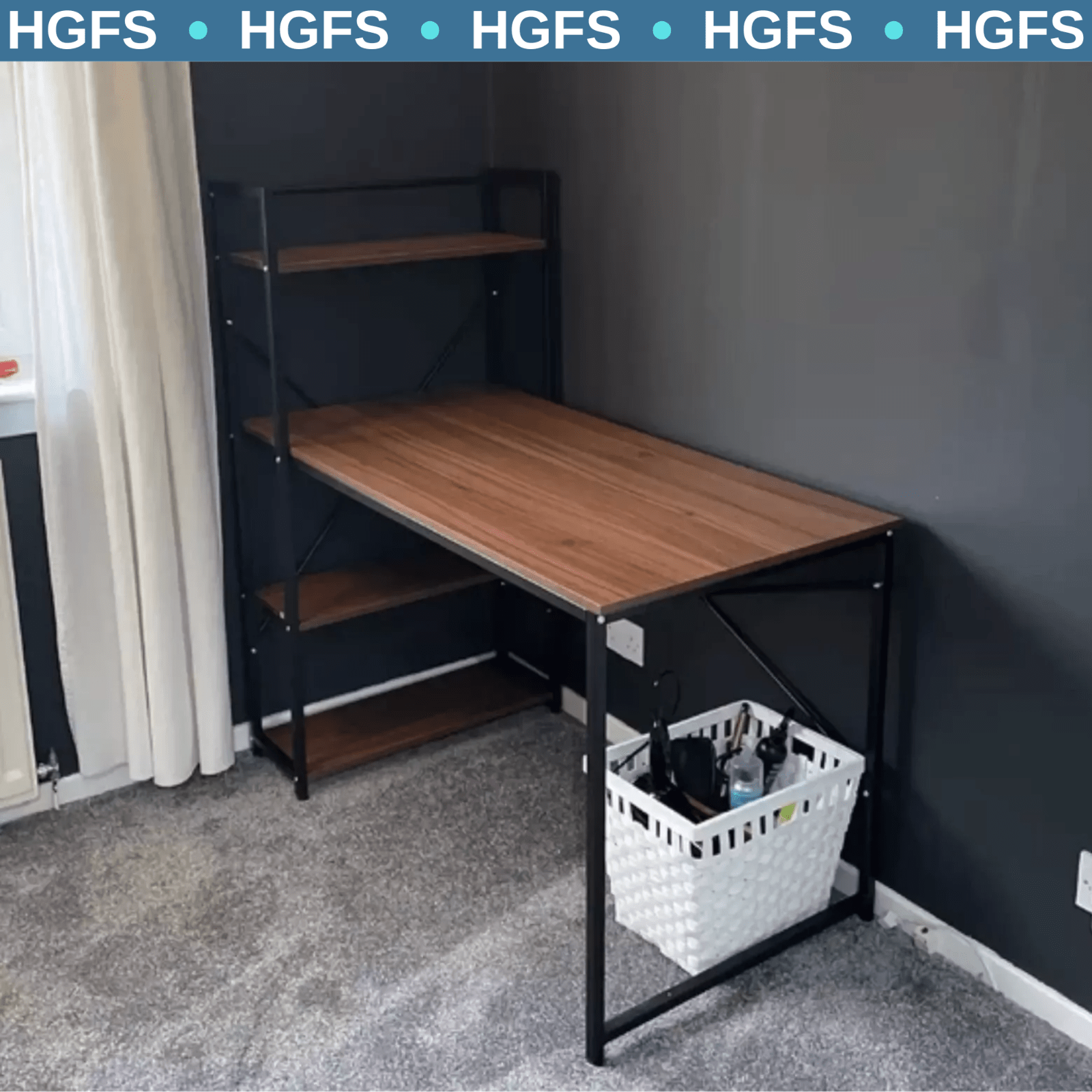 Walnut Computer Desk with Side Storage Shelves Left Right Gaming Table PC Study - Home and Garden Furniture Shop - rustic - furniture