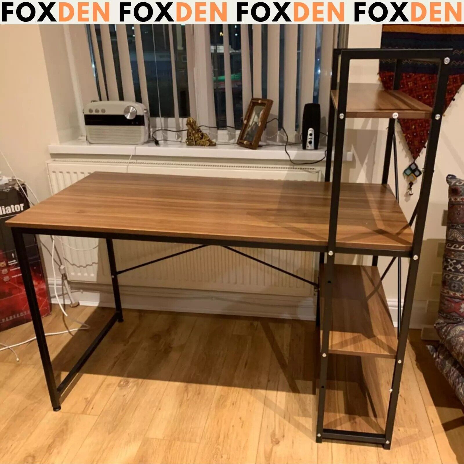 Walnut Computer Desk with Side Storage Shelves Left Right Gaming Table PC Study - Home and Garden Furniture Shop - rustic - furniture