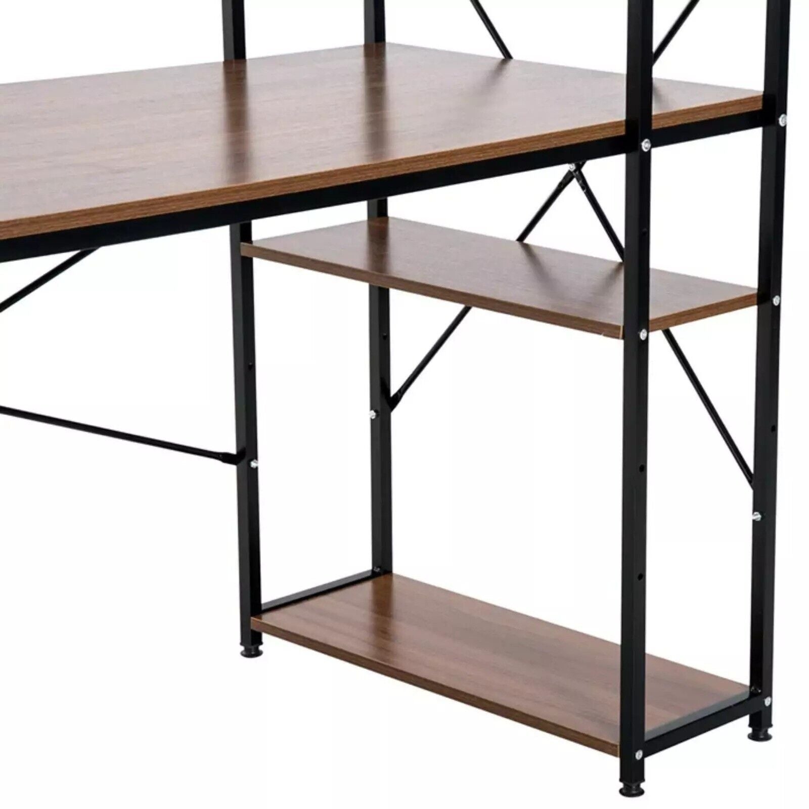Walnut Computer Desk with Side Storage Shelves Left Right Gaming Table PC Study - Home and Garden Furniture Shop - rustic - furniture