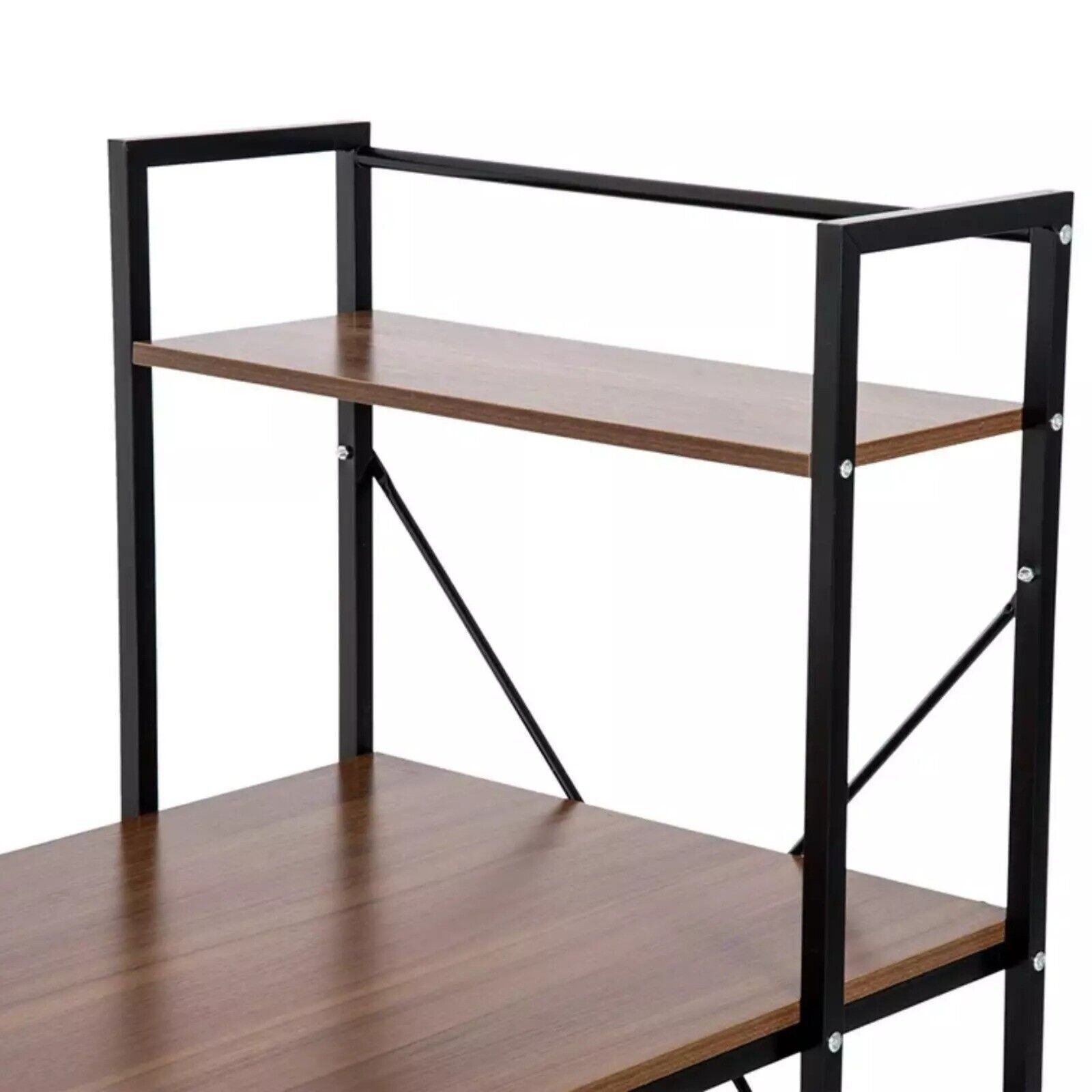 Walnut Computer Desk with Side Storage Shelves Left Right Gaming Table PC Study - Home and Garden Furniture Shop - rustic - furniture