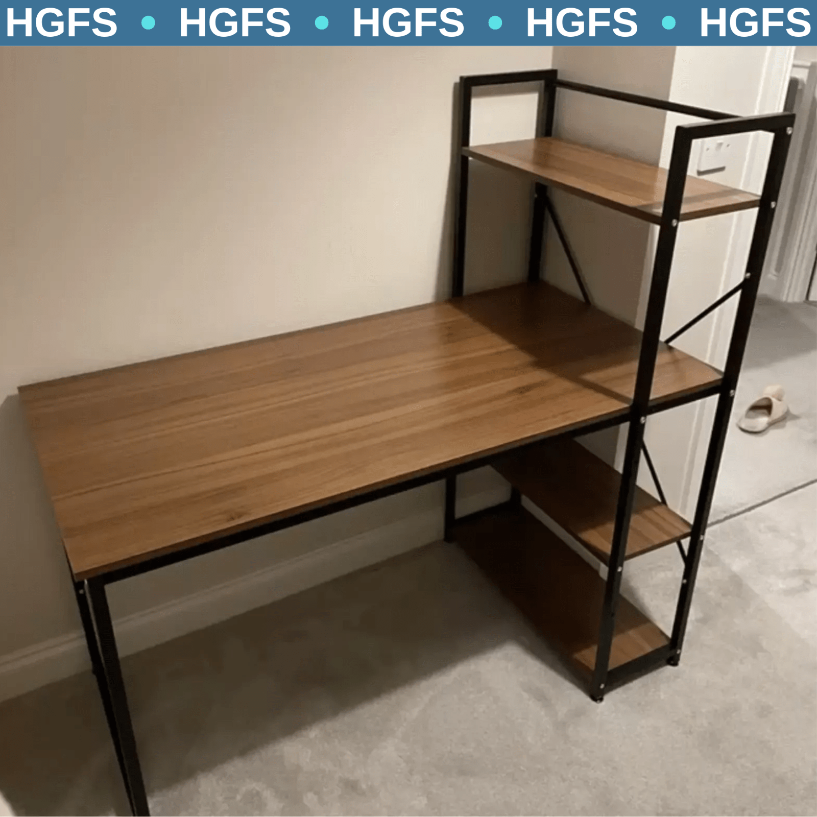 Walnut Computer Desk with Side Storage Shelves Left Right Gaming Table PC Study - Home and Garden Furniture Shop - rustic - furniture