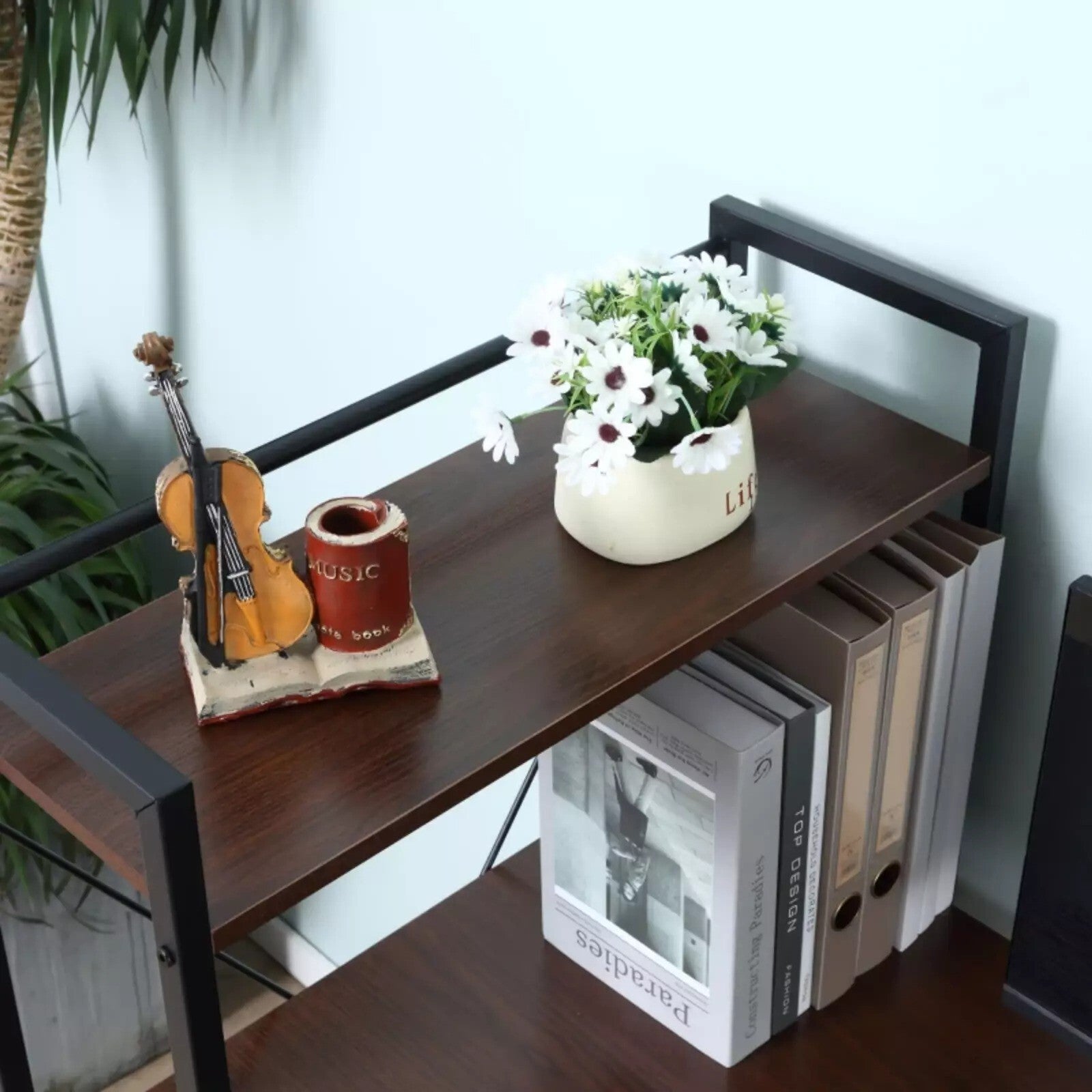 Walnut Computer Desk with Side Storage Shelves Left Right Gaming Table PC Study - Home and Garden Furniture Shop - rustic - furniture