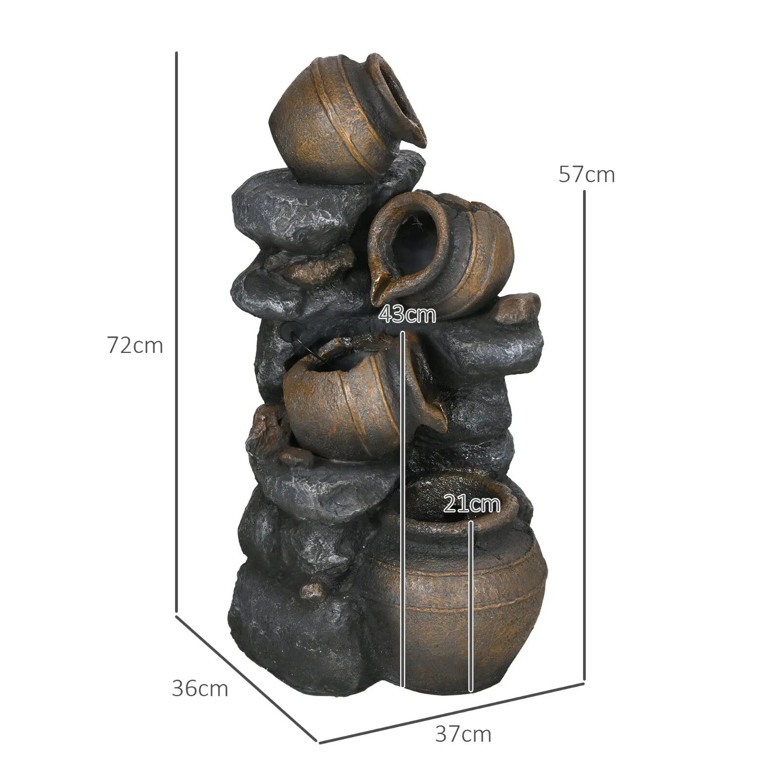 Water Feature Solar Powered Cascading Jar Design with LED Lights and Pump Grey - Home and Garden Furniture Shop - rustic - furniture