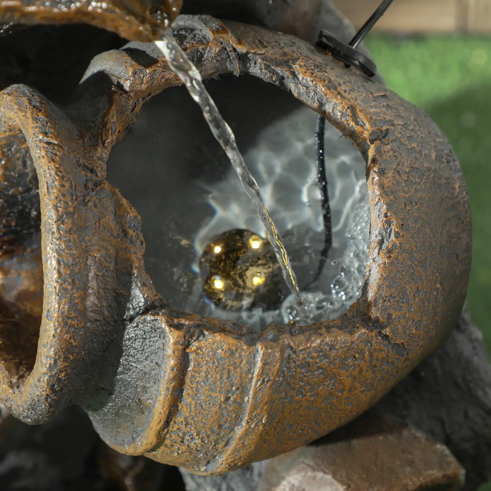 Water Feature Solar Powered Cascading Jar Design with LED Lights and Pump Grey - Home and Garden Furniture Shop - rustic - furniture