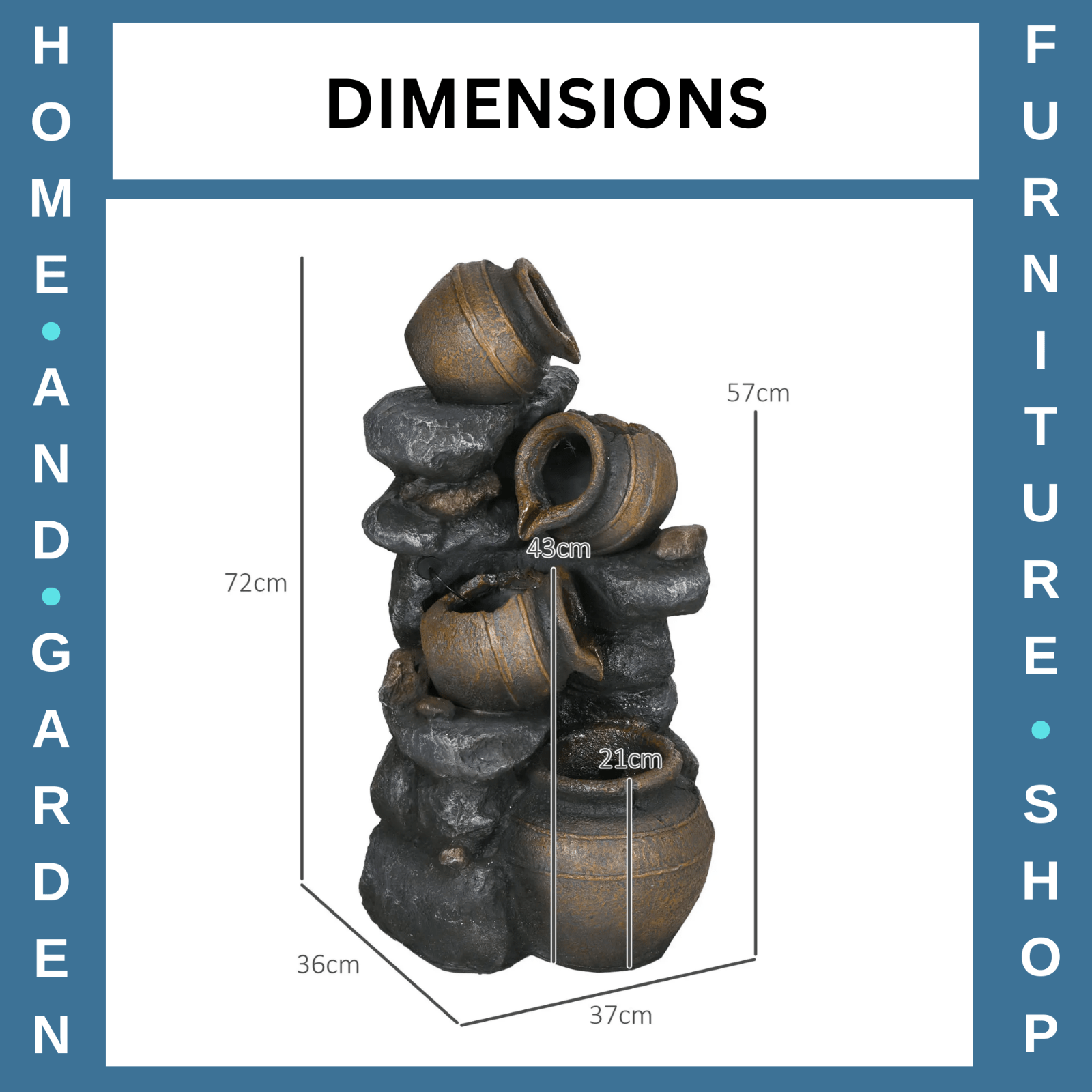 Water Feature Solar Powered Cascading Jar Design with LED Lights and Pump Grey - Home and Garden Furniture Shop - rustic - furniture