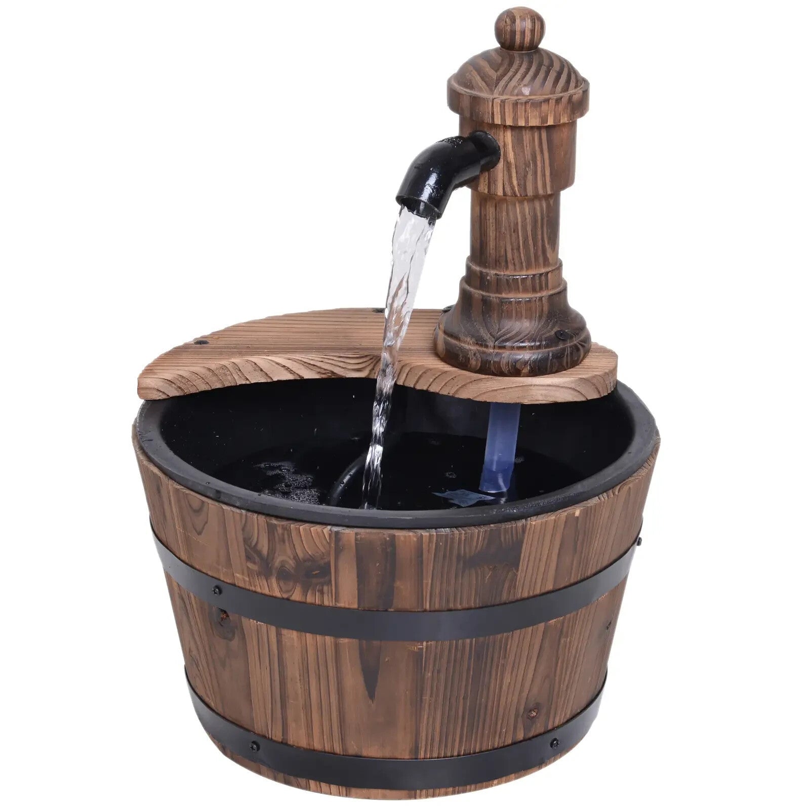 Water Fountain Water Feature Round Ornament With Electric Pump Carbonized Wood - Home and Garden Furniture Shop - rustic - furniture