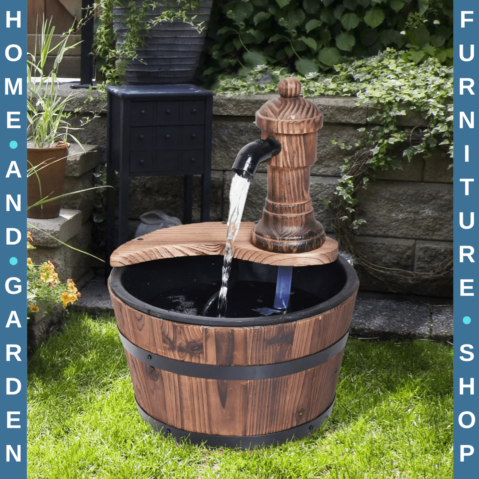 Water Fountain Water Feature Round Ornament With Electric Pump Carbonized Wood - Home and Garden Furniture Shop - rustic - furniture
