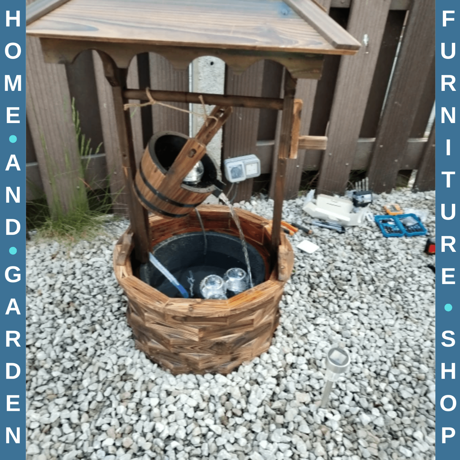 Water Fountain Wishing Well Barrel Design W/ Pump For Waterfall Carbonized Wood - Home and Garden Furniture Shop - rustic - furniture