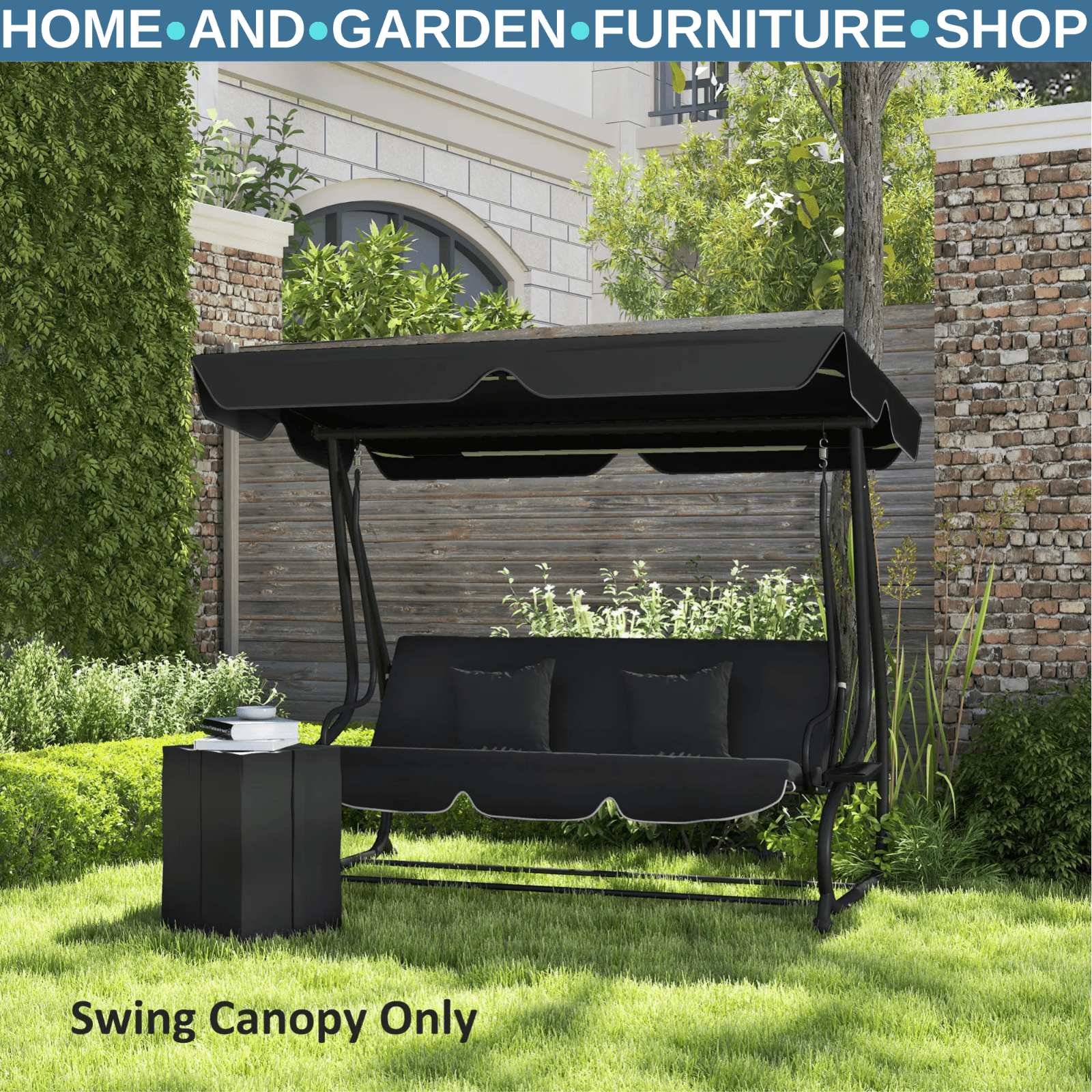 Waterproof Garden 3 Seater Swing Seat Canopy Cover Replacement for Patio, Black - Home and Garden Furniture Shop - rustic - furniture