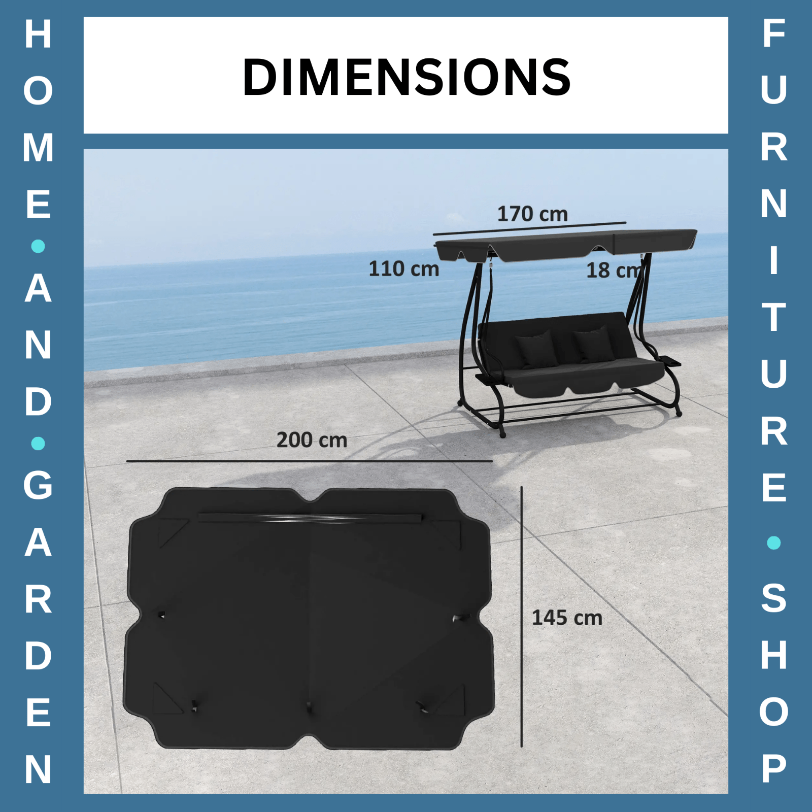 Waterproof Garden 3 Seater Swing Seat Canopy Cover Replacement for Patio, Black - Home and Garden Furniture Shop - rustic - furniture