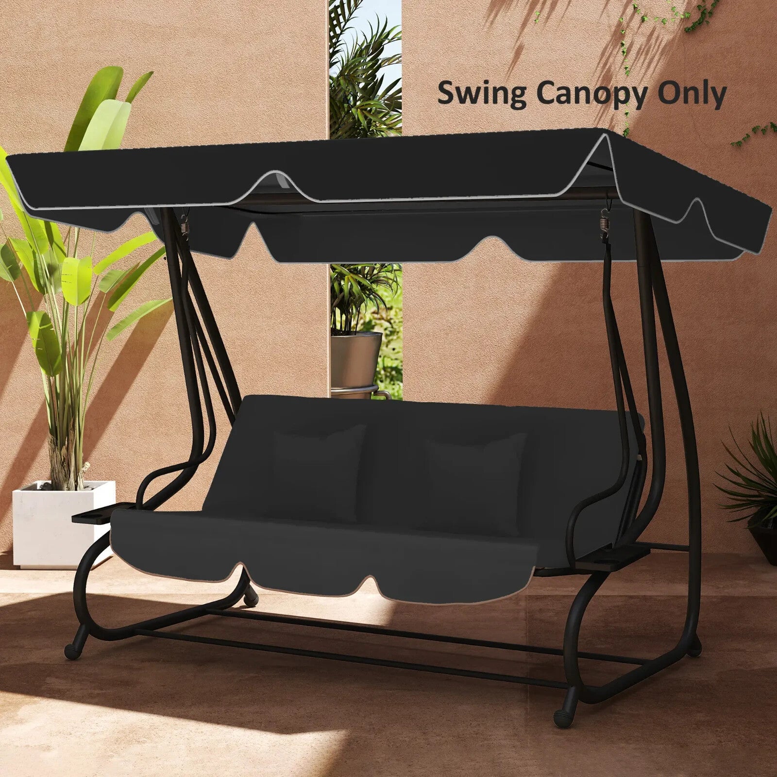 Waterproof Garden 3 Seater Swing Seat Canopy Cover Replacement for Patio, Black - Home and Garden Furniture Shop - rustic - furniture