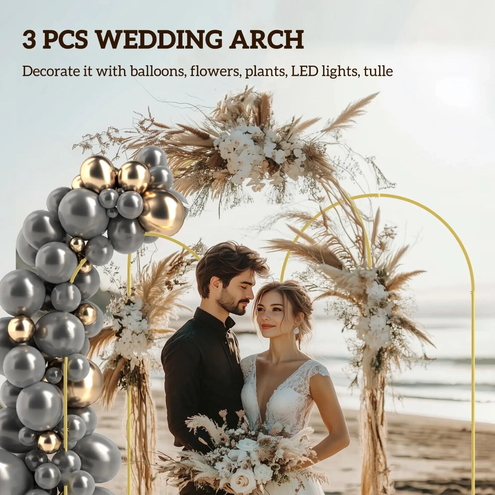 Wedding Arch Frame Set of 3 Metal Backdrop Balloon Arch Stand 2.2 2.1 1.8 m - Home and Garden Furniture Shop - #rustic - furniture#