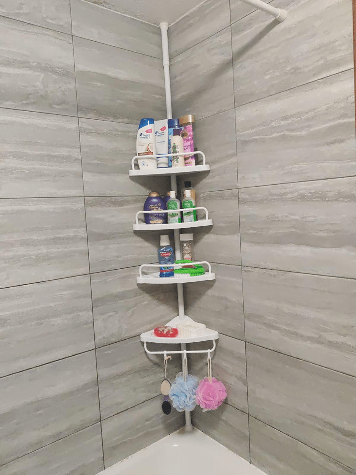 White Adjustable Corner Bathroom Shelf Shower Caddy Storage Telescopic Pole Unit - Home and Garden Furniture Shop - rustic - furniture