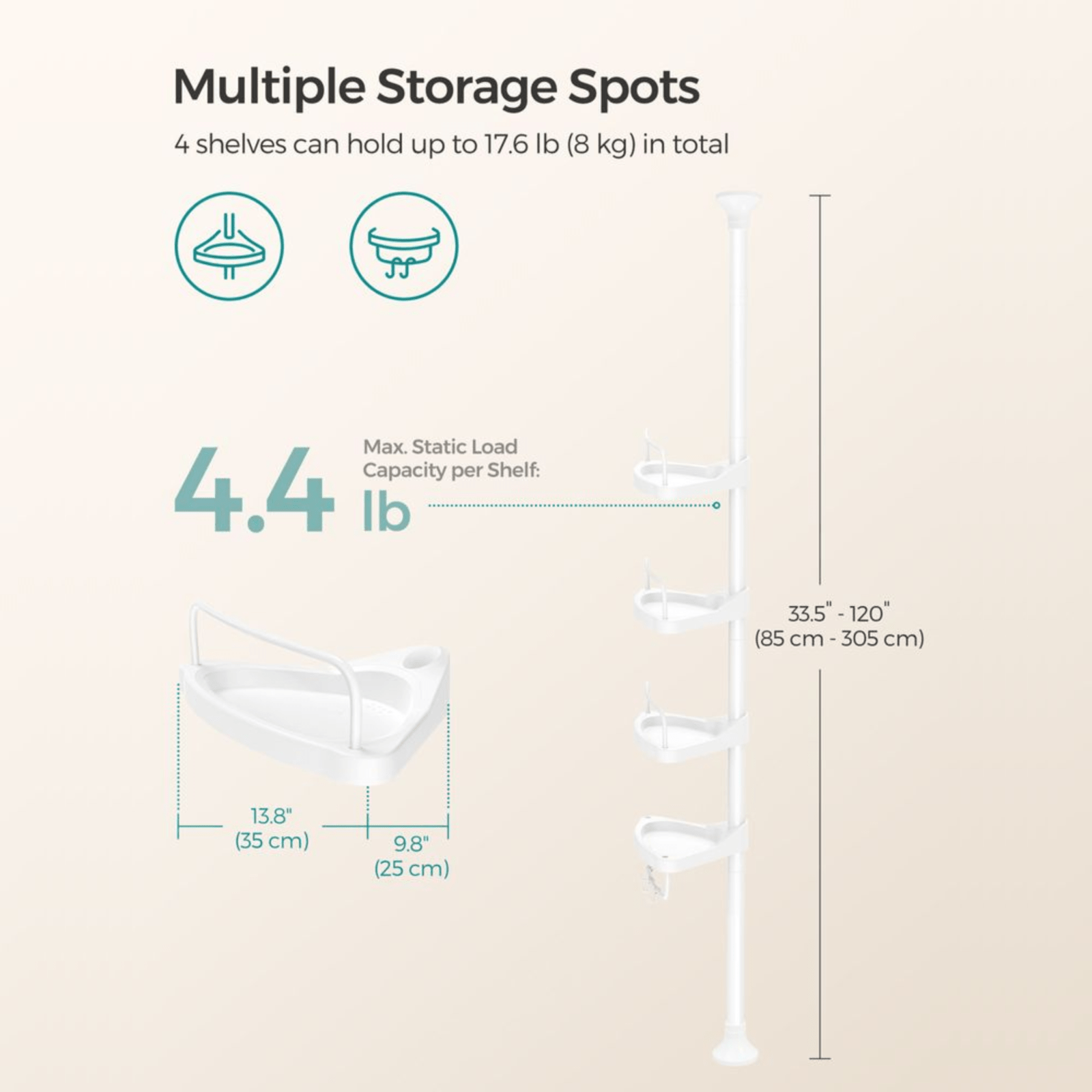 White Adjustable Corner Bathroom Shelf Shower Caddy Storage Telescopic Pole Unit - Home and Garden Furniture Shop - rustic - furniture