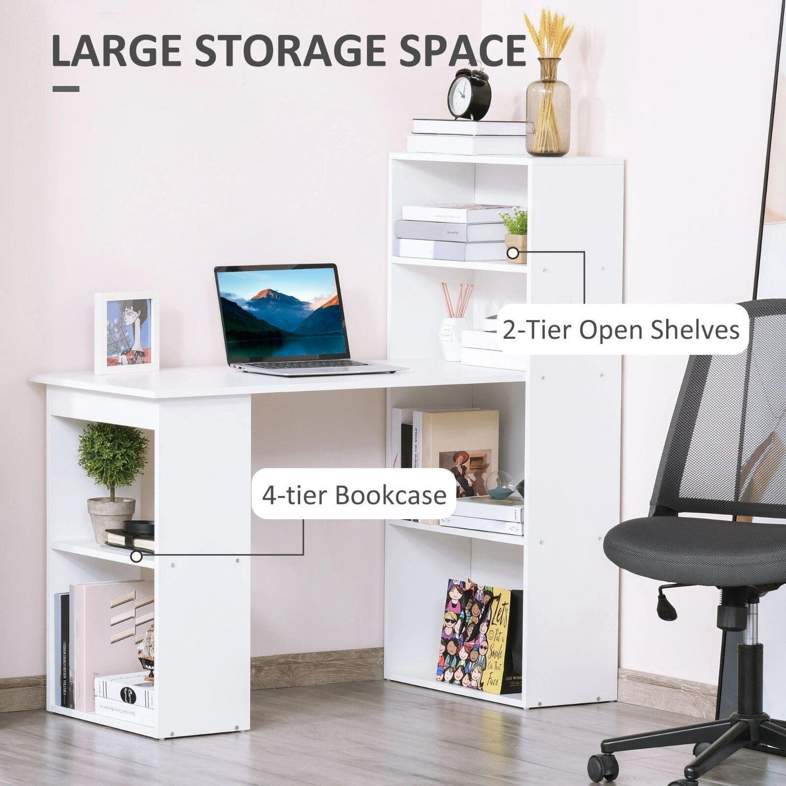 White Computer Desk 120cm Bookshelf Writing Table Study Workstation Side Shelves - Home and Garden Furniture Shop - rustic - furniture