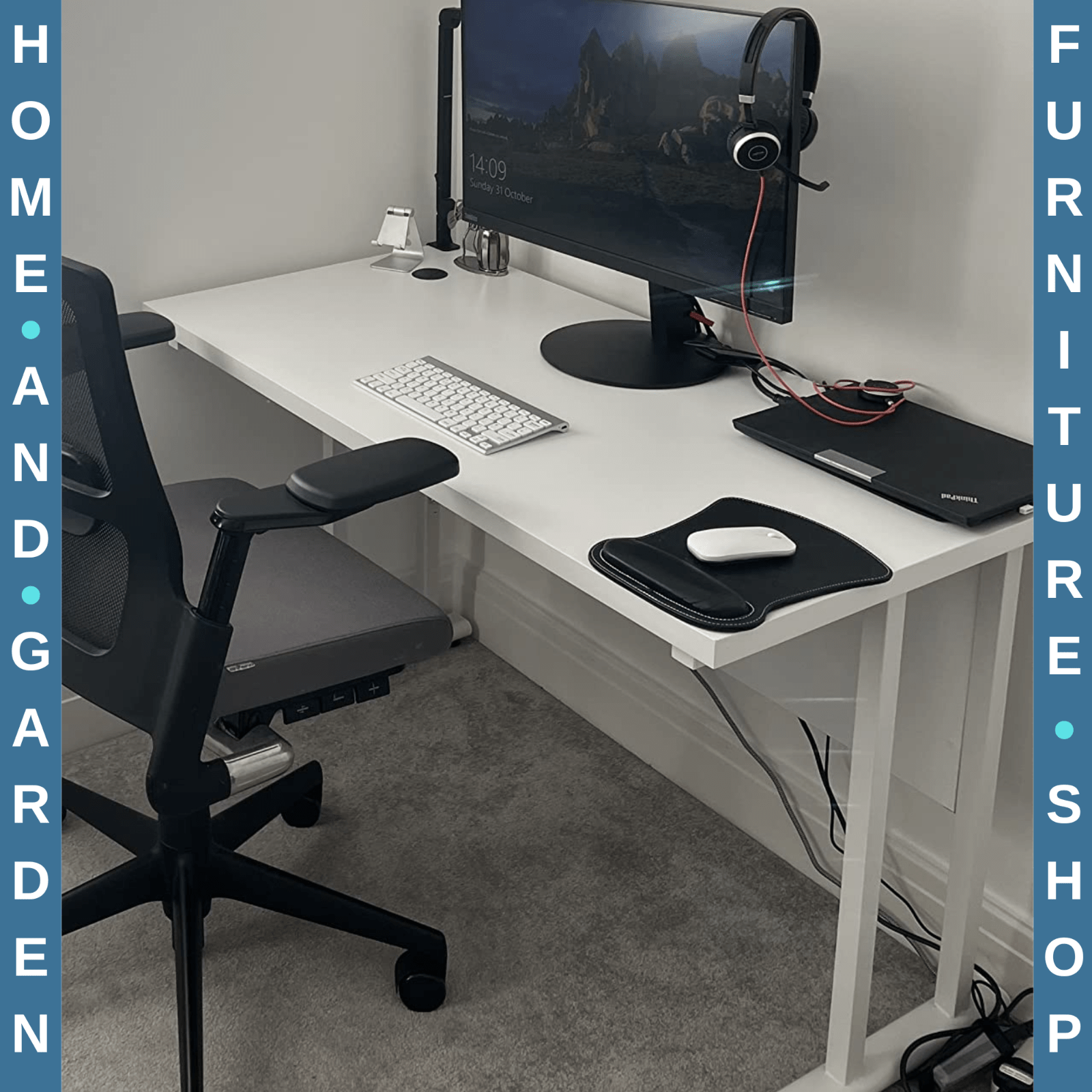 White Computer Desk 120cm Home Office Desk 2 Cable Management Holes Metal Legs - Home and Garden Furniture Shop - rustic - furniture