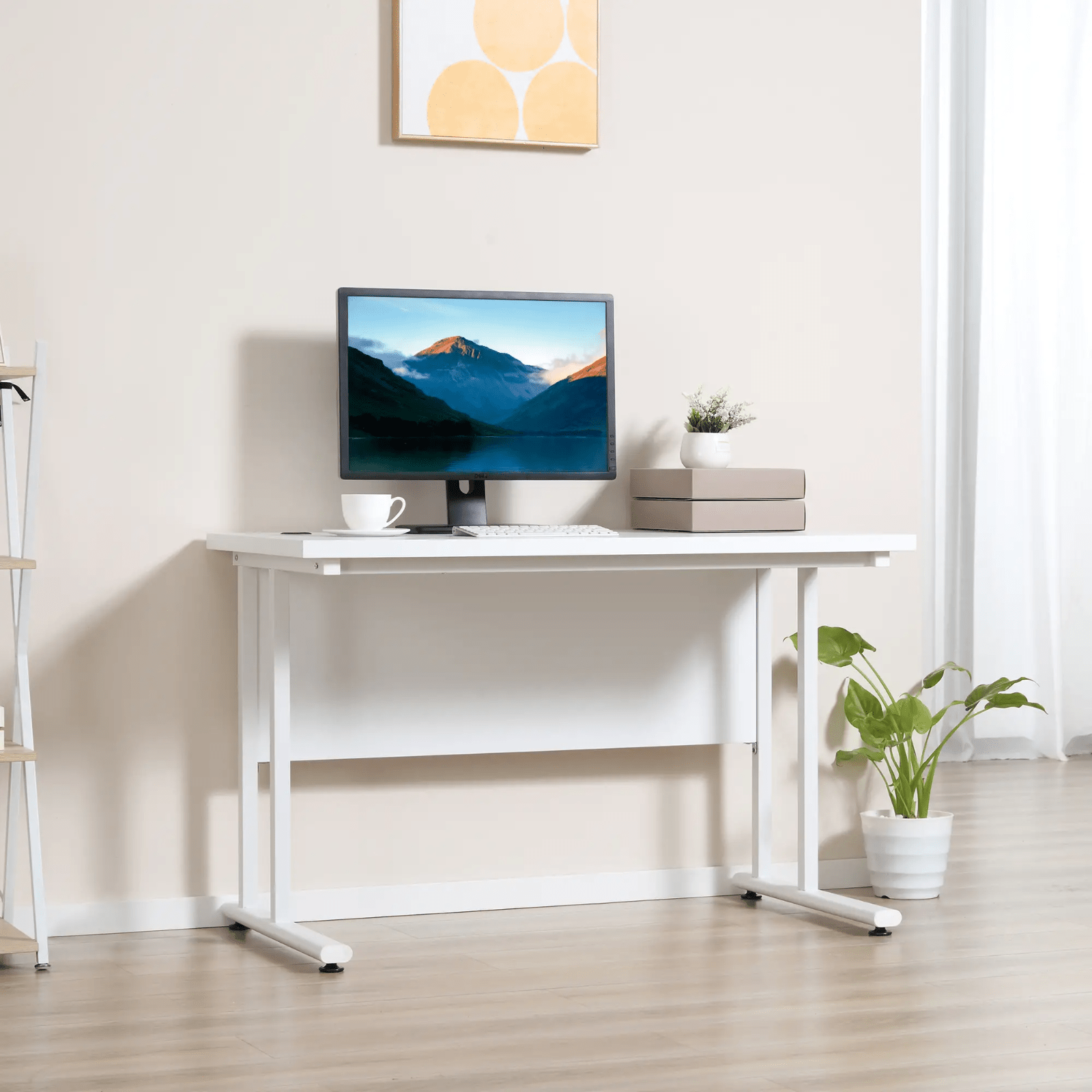 White Computer Desk 120cm Home Office Desk 2 Cable Management Holes Metal Legs - Home and Garden Furniture Shop - rustic - furniture