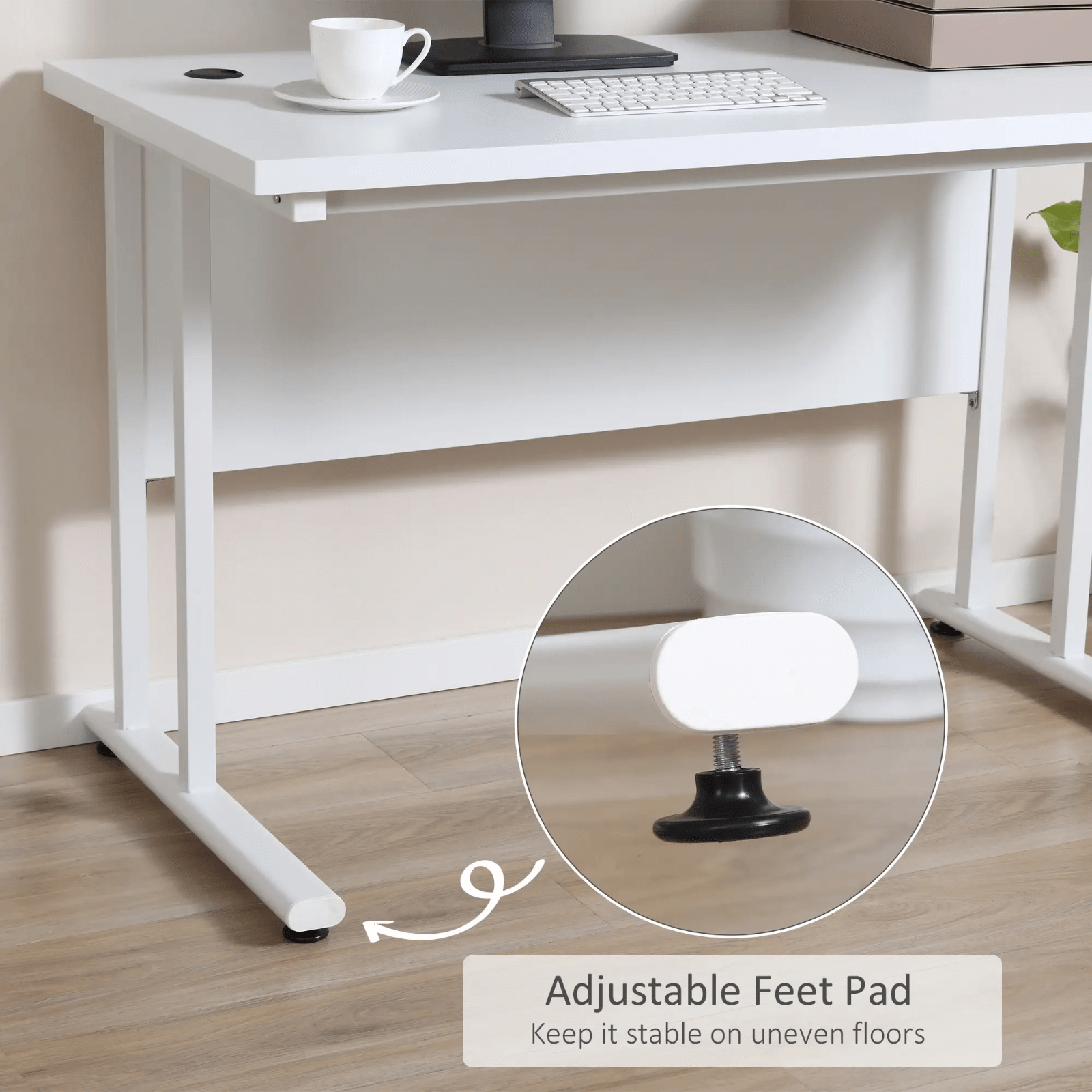 White Computer Desk 120cm Home Office Desk 2 Cable Management Holes Metal Legs - Home and Garden Furniture Shop - rustic - furniture