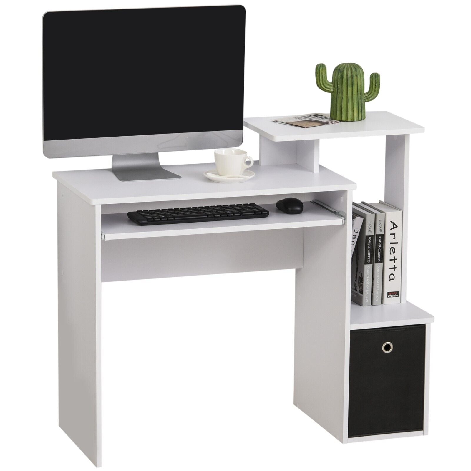 White Computer Desk Shelves Home Office Study Workstation Table PC Laptop Desks - Home and Garden Furniture Shop - rustic - furniture
