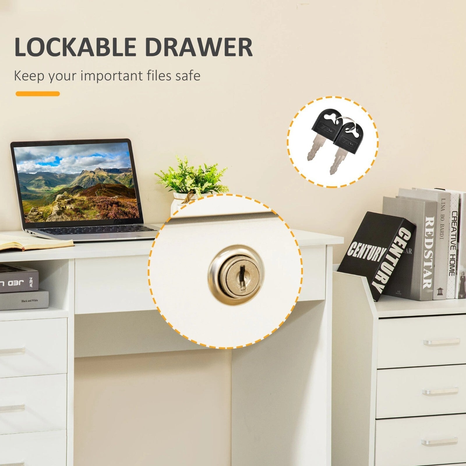 White Computer Desk Side Drawers for Home Office Study Table Writing Workstation - Home and Garden Furniture Shop - rustic - furniture