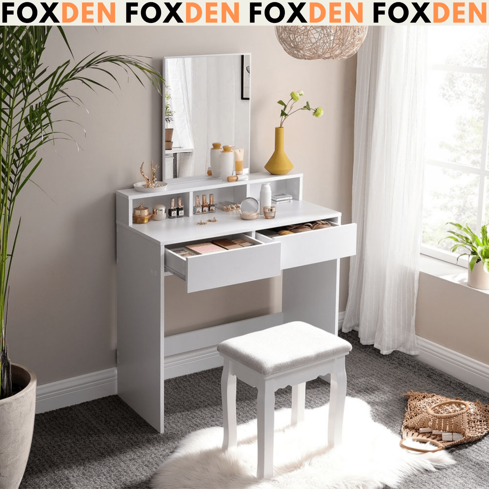 White Dressing Table with Large Mirror Vanity Table with 2 Drawers Make Up Desk - Home and Garden Furniture Shop - rustic - furniture