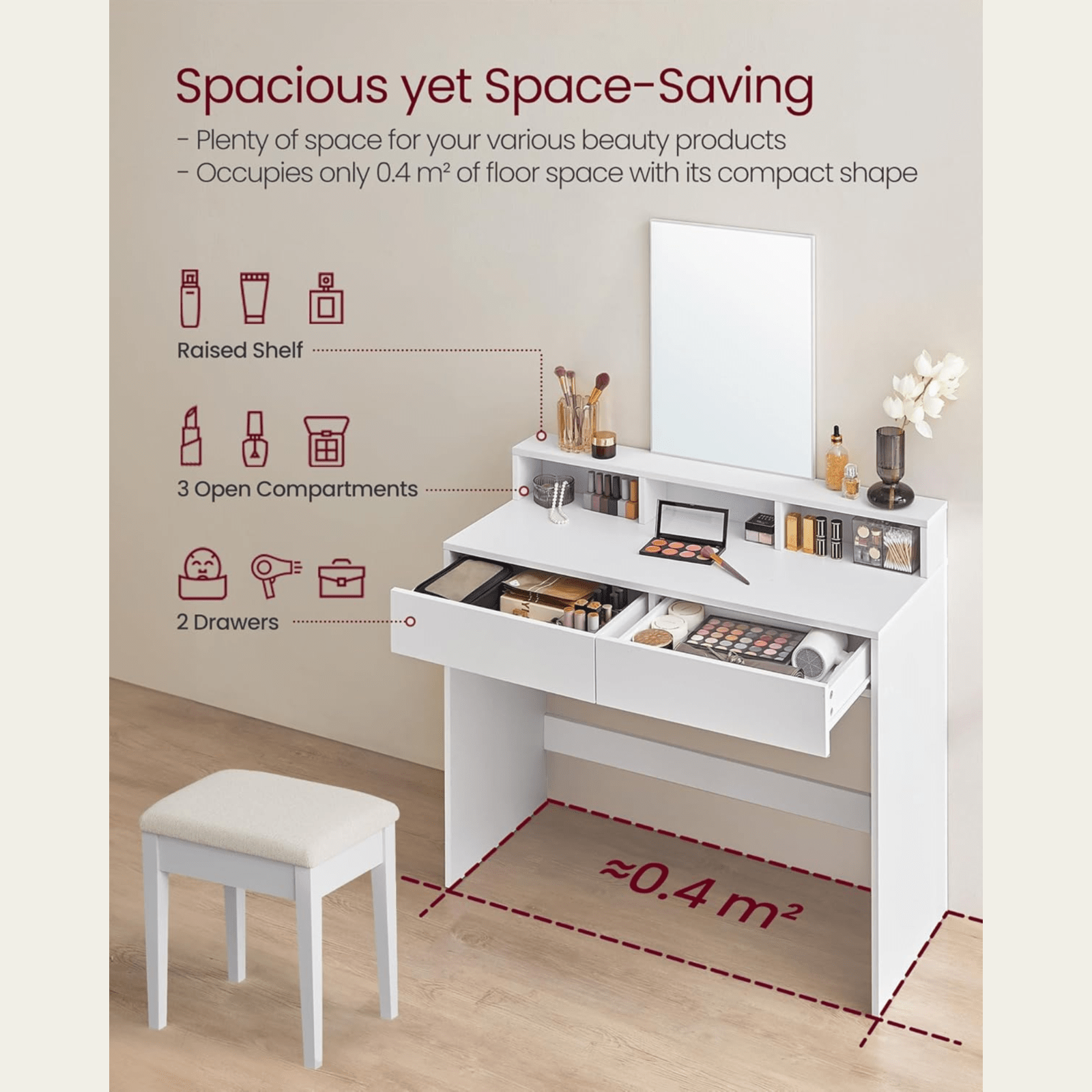 White Dressing Table with Large Mirror Vanity Table with 2 Drawers Make Up Desk - Home and Garden Furniture Shop - rustic - furniture