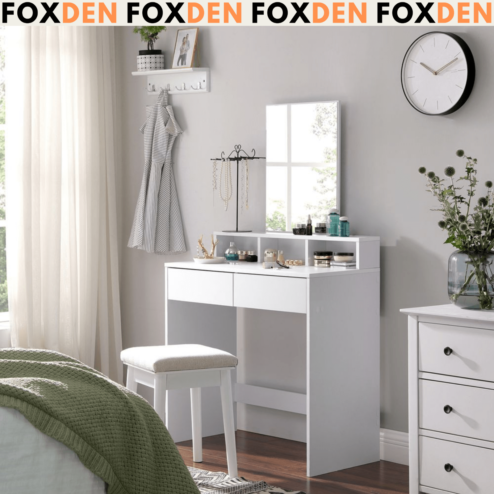 White Dressing Table with Large Mirror Vanity Table with 2 Drawers Make Up Desk - Home and Garden Furniture Shop - rustic - furniture