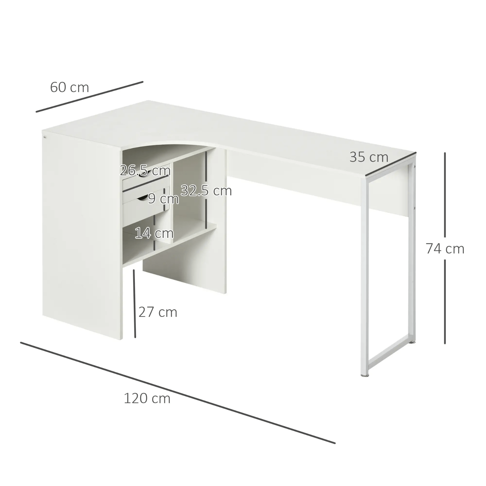 White L Shaped Computer Desk Drawers Corner Study Writing Table Storage Shelf - Home and Garden Furniture Shop - rustic - furniture