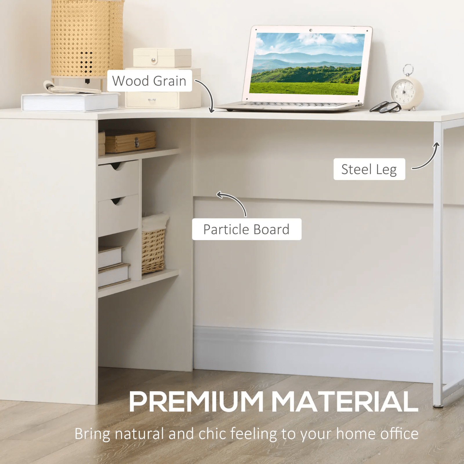 White L Shaped Computer Desk Drawers Corner Study Writing Table Storage Shelf - Home and Garden Furniture Shop - rustic - furniture