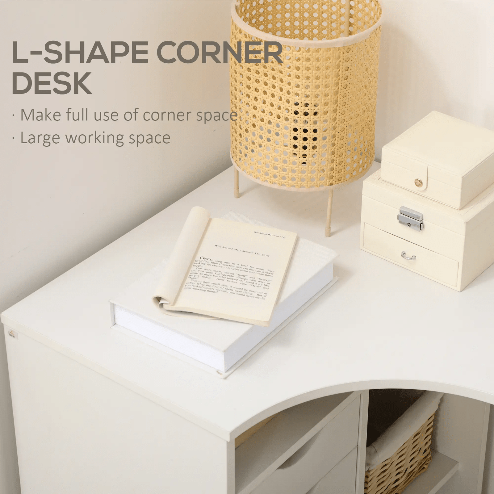 White L Shaped Computer Desk Drawers Corner Study Writing Table Storage Shelf - Home and Garden Furniture Shop - rustic - furniture