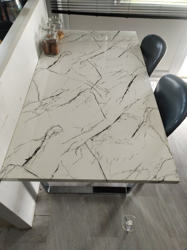 White Modern Large Dining Room Table Kitchen Table Marble Effect Top Steel Legs - Home and Garden Furniture Shop - rustic - furniture