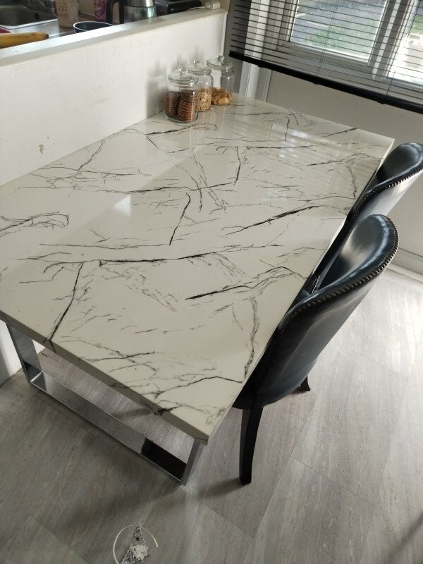 White Modern Large Dining Room Table Kitchen Table Marble Effect Top Steel Legs - Home and Garden Furniture Shop - rustic - furniture