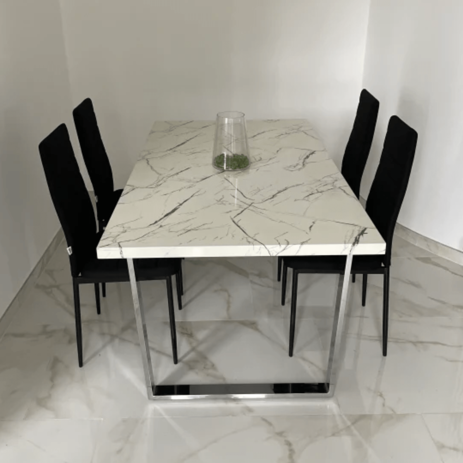 White Modern Large Dining Room Table Kitchen Table Marble Effect Top Steel Legs - Home and Garden Furniture Shop - rustic - furniture