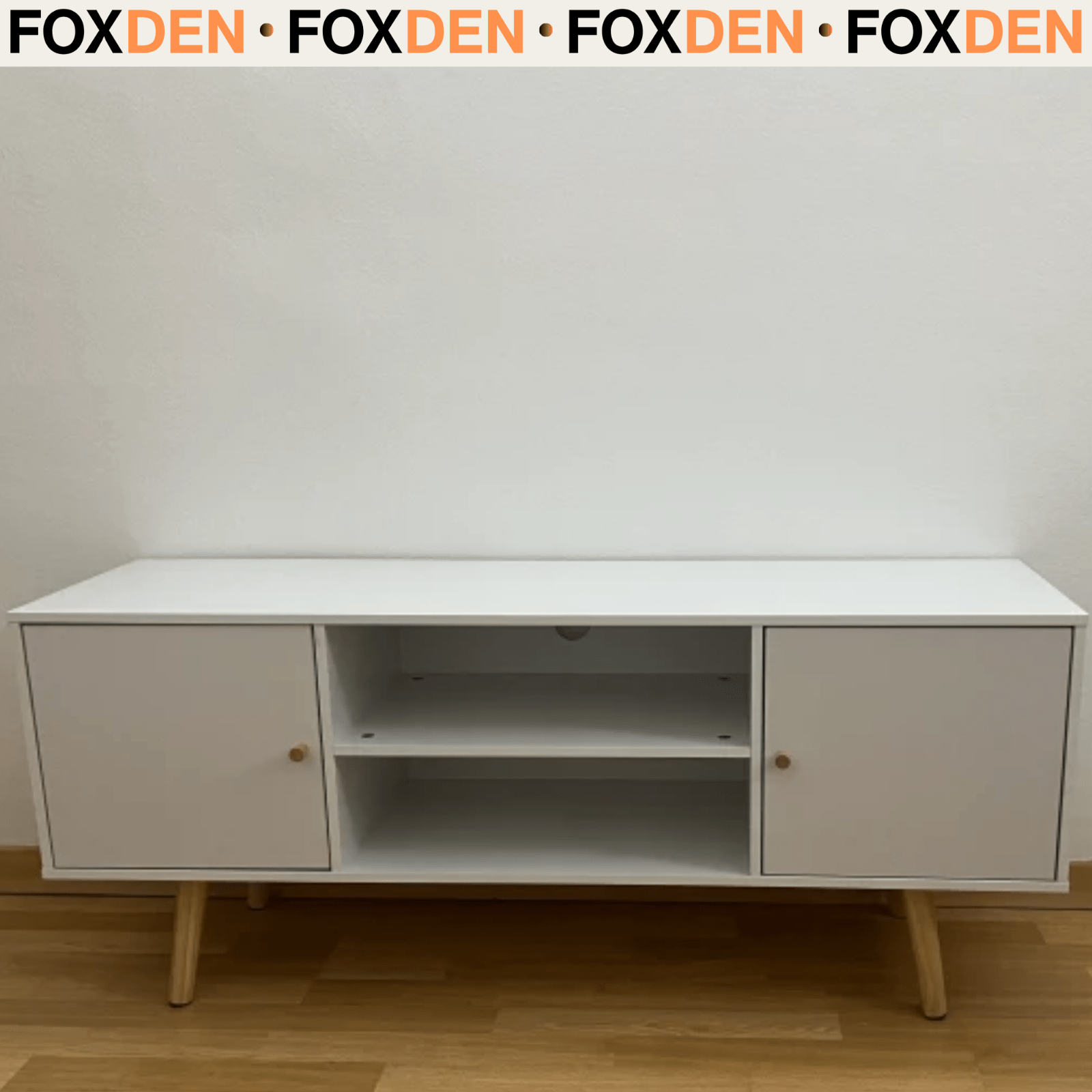 White TV Stand Entertainment Unit with Doors for 55 Inch TV Wooden Legs Shelves - Home and Garden Furniture Shop - rustic - furniture