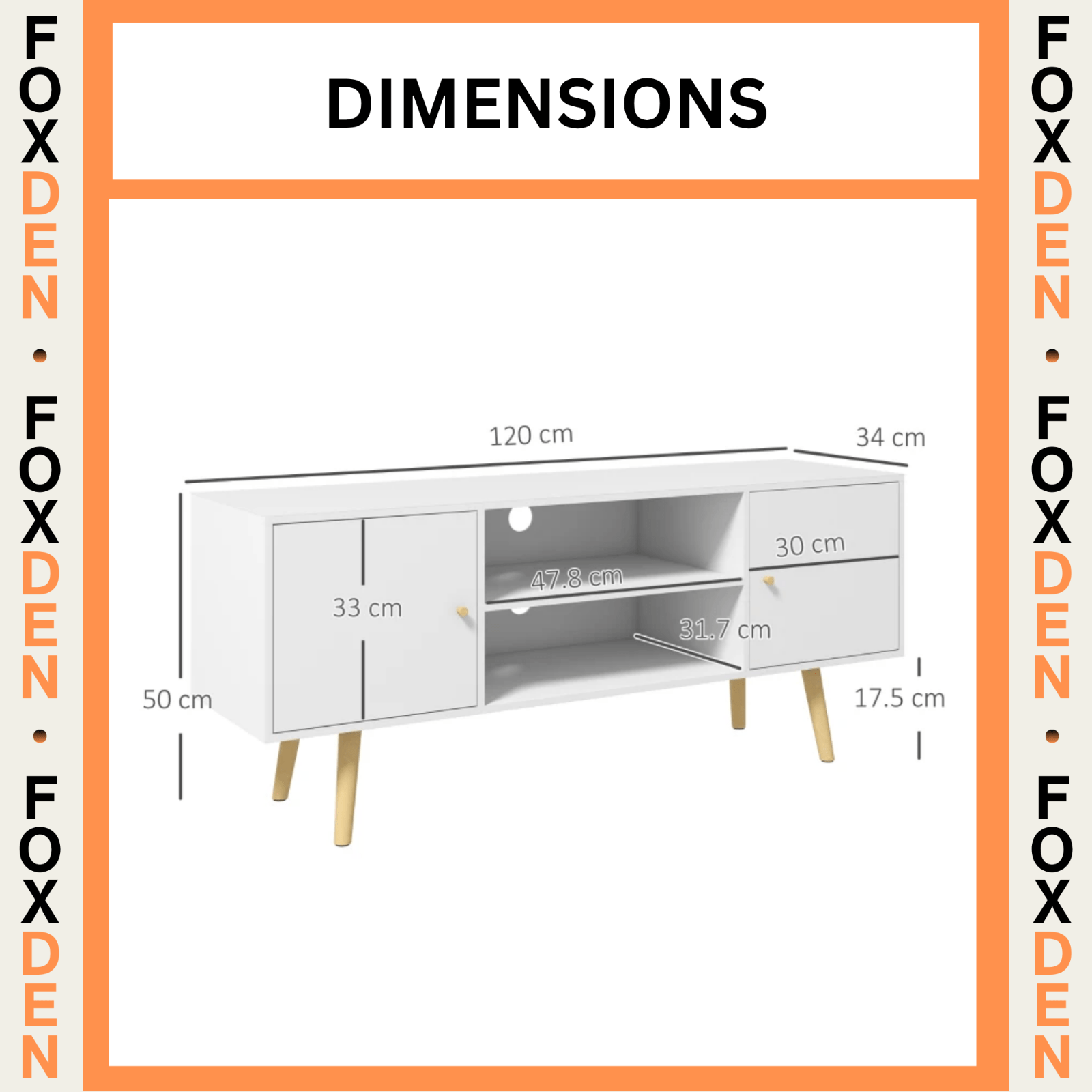 White TV Stand Entertainment Unit with Doors for 55 Inch TV Wooden Legs Shelves - Home and Garden Furniture Shop - rustic - furniture