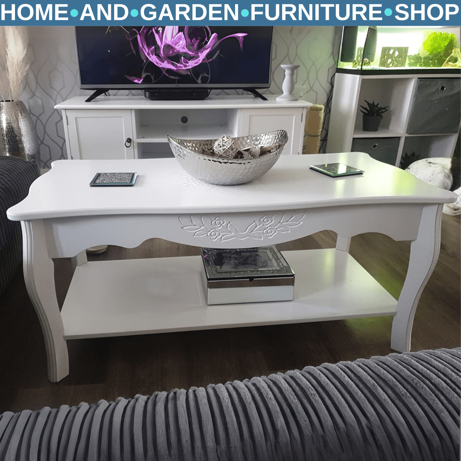 White Wooden Coffee Table with Storage Shelf Tea Table Wood Modern Living Room - Home and Garden Furniture Shop - rustic - furniture