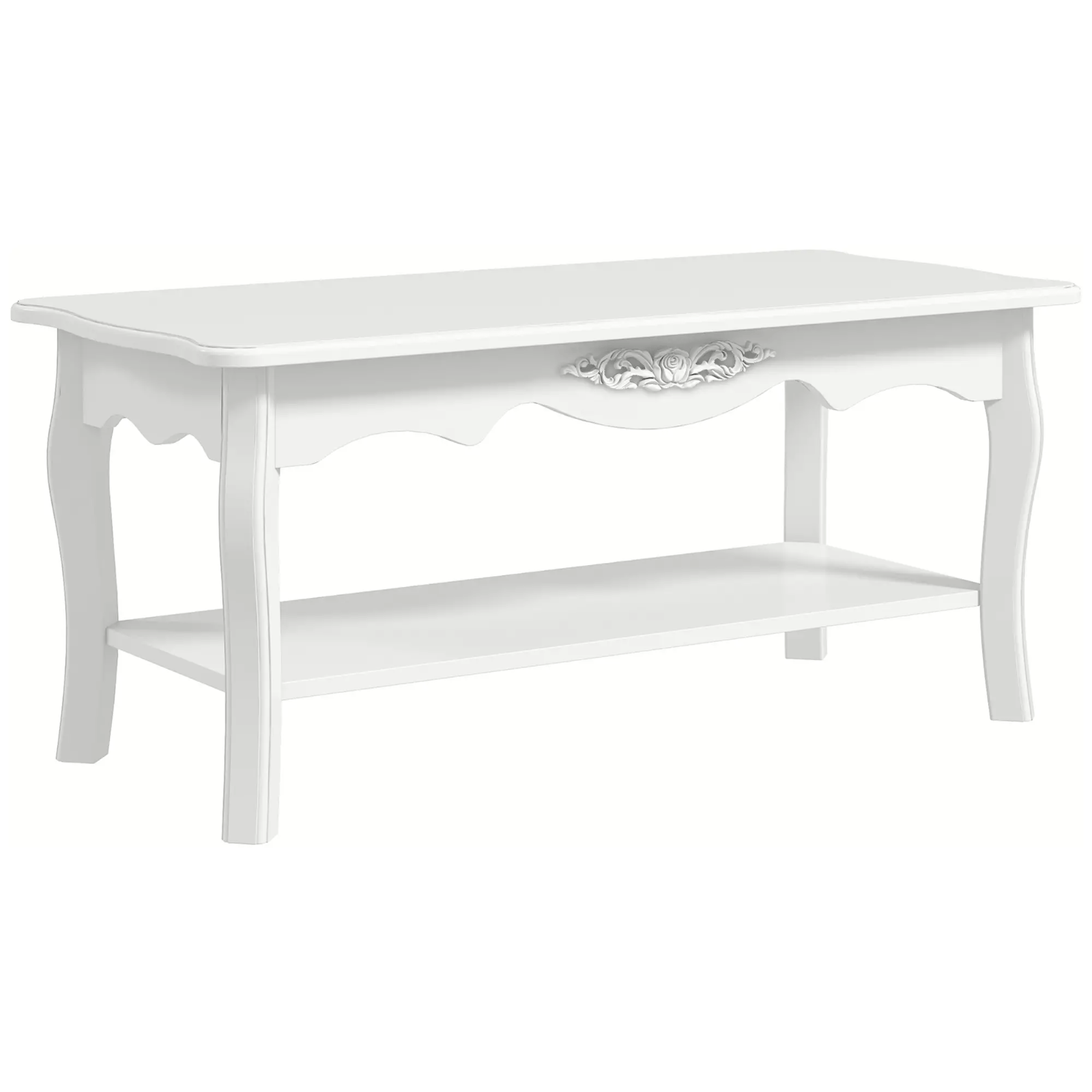 White Wooden Coffee Table with Storage Shelf Tea Table Wood Modern Living Room - Home and Garden Furniture Shop - rustic - furniture