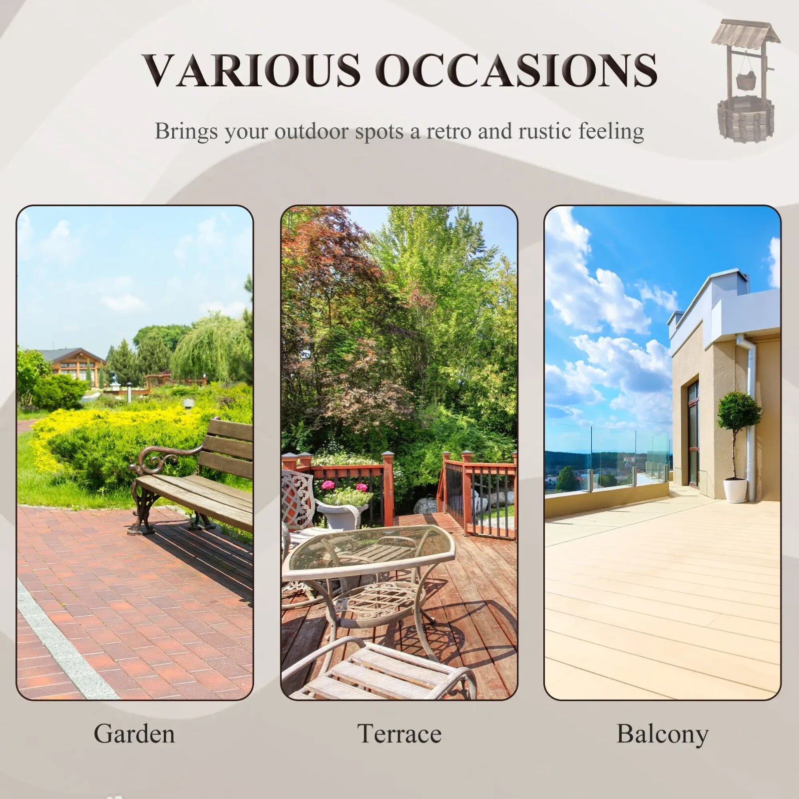 Wishing Well Planter Rustic Wooden Garden Bucket Planter Outdoor Decor Brown - Home and Garden Furniture Shop - rustic - furniture