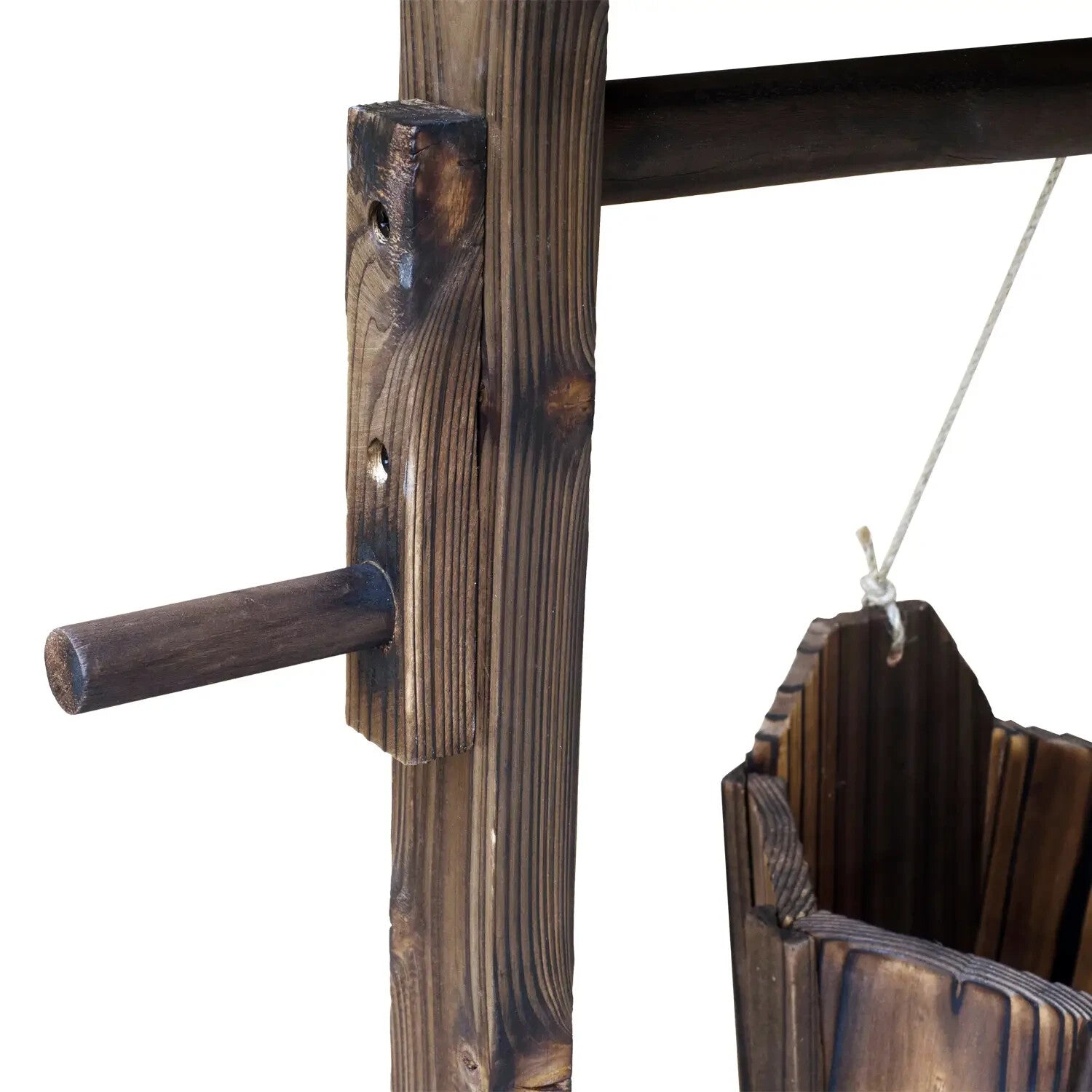 Wishing Well Planter Rustic Wooden Garden Bucket Planter Outdoor Decor Brown - Home and Garden Furniture Shop - rustic - furniture