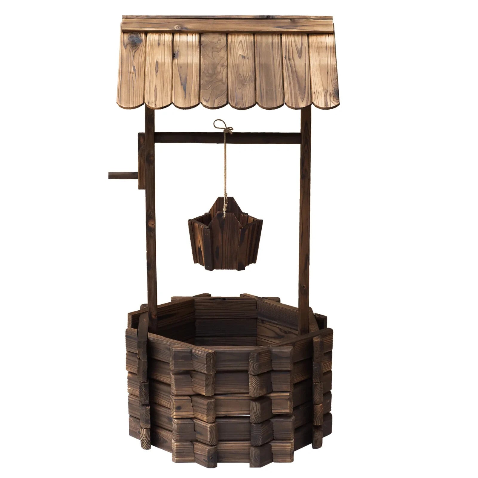 Wishing Well Planter Rustic Wooden Garden Bucket Planter Outdoor Decor Brown - Home and Garden Furniture Shop - rustic - furniture