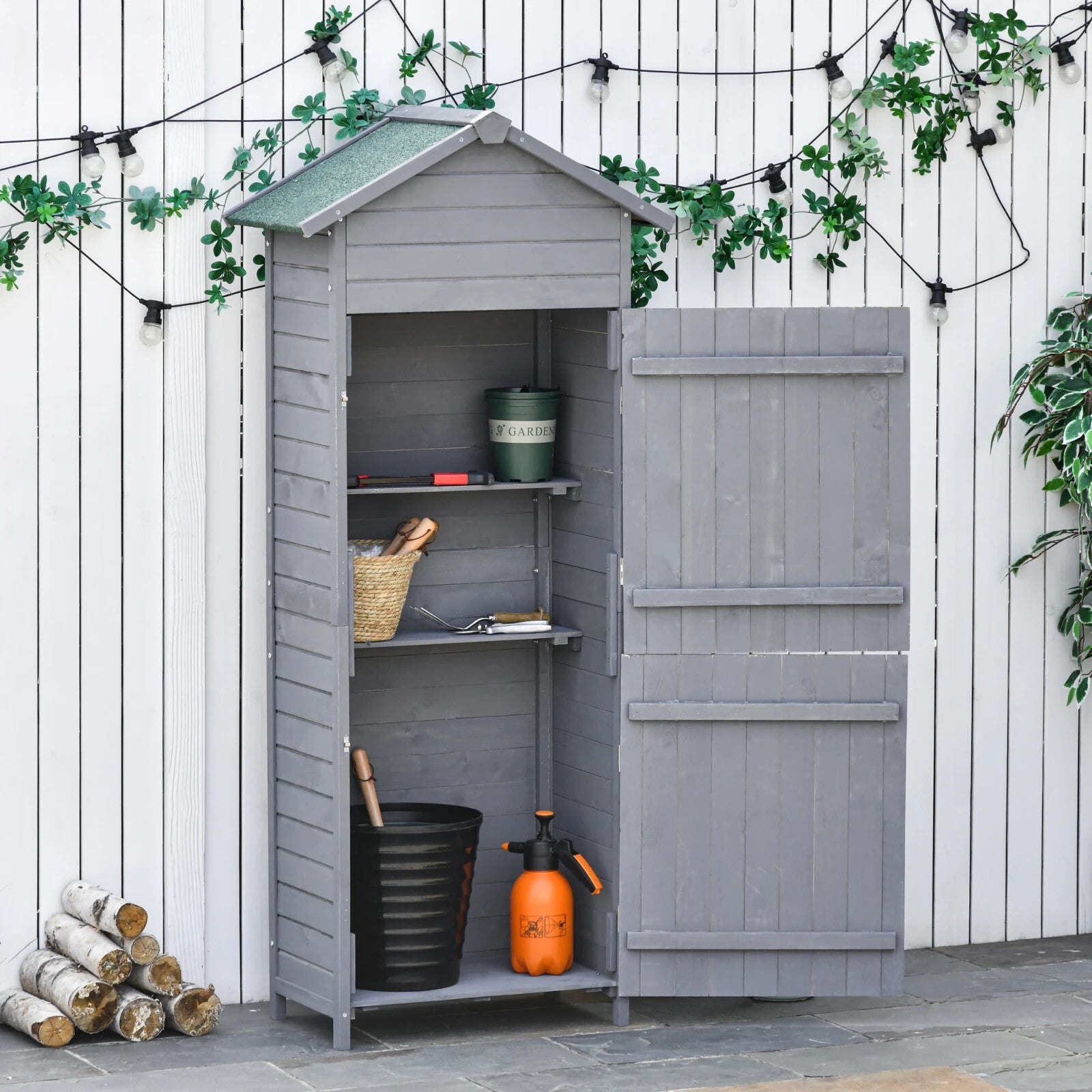 Wood Garden Storage Shed Timber Tool Cabinet Lockable Door Outdoor Utility Roof - Home and Garden Furniture Shop - rustic - furniture