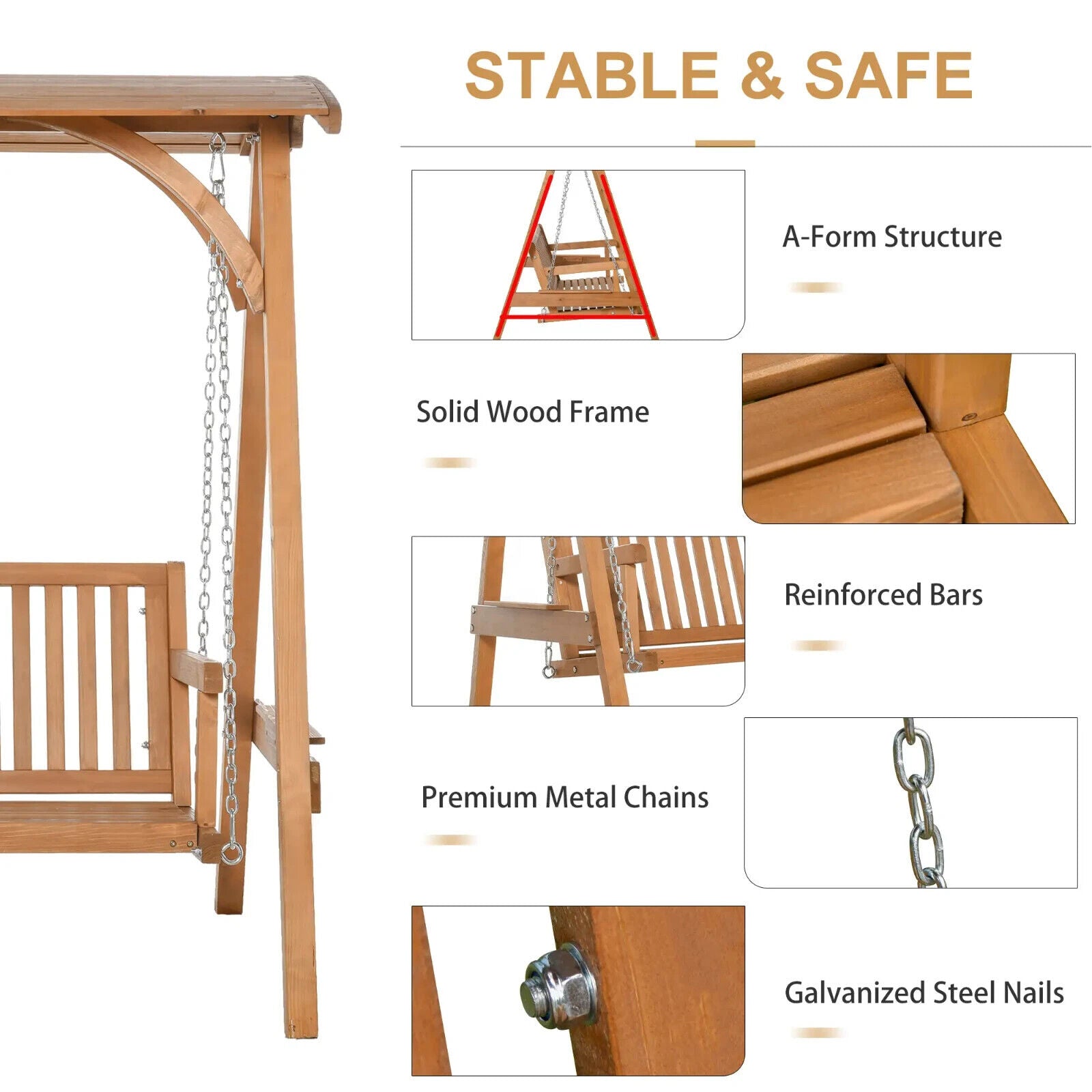 Wooden 3 Seater Garden Swing Chair Outdoor Patio Bench w/ Canopy Sun Shade Seat - Home and Garden Furniture Shop - #rustic - furniture#