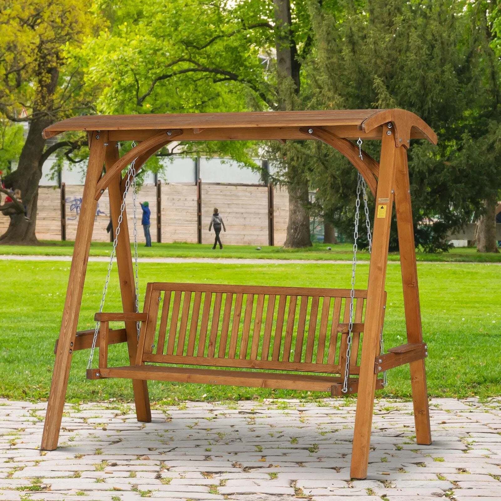 Wooden 3 Seater Garden Swing Chair Outdoor Patio Bench w/ Canopy Sun Shade Seat - Home and Garden Furniture Shop - #rustic - furniture#