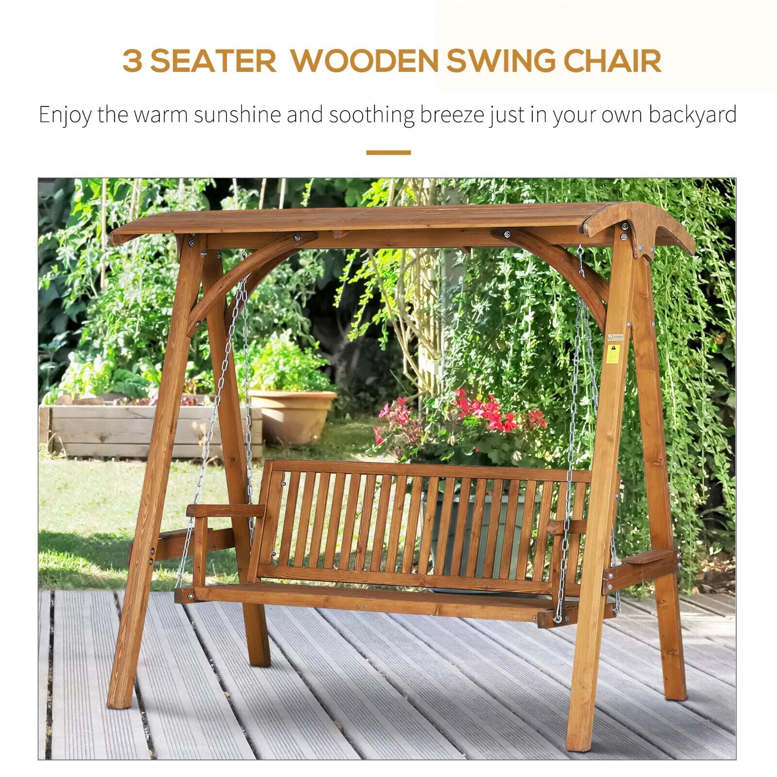 Wooden 3 Seater Garden Swing Chair Outdoor Patio Bench w/ Canopy Sun Shade Seat - Home and Garden Furniture Shop - #rustic - furniture#