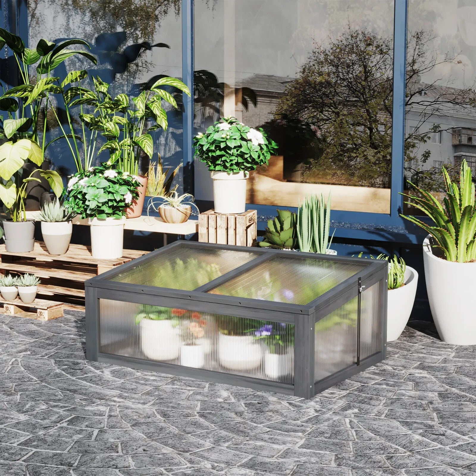 Wooden Cold Frame Greenhouse with Openable Top Polycarbonate Panels 100x65x40 cm - Home and Garden Furniture Shop - rustic - furniture