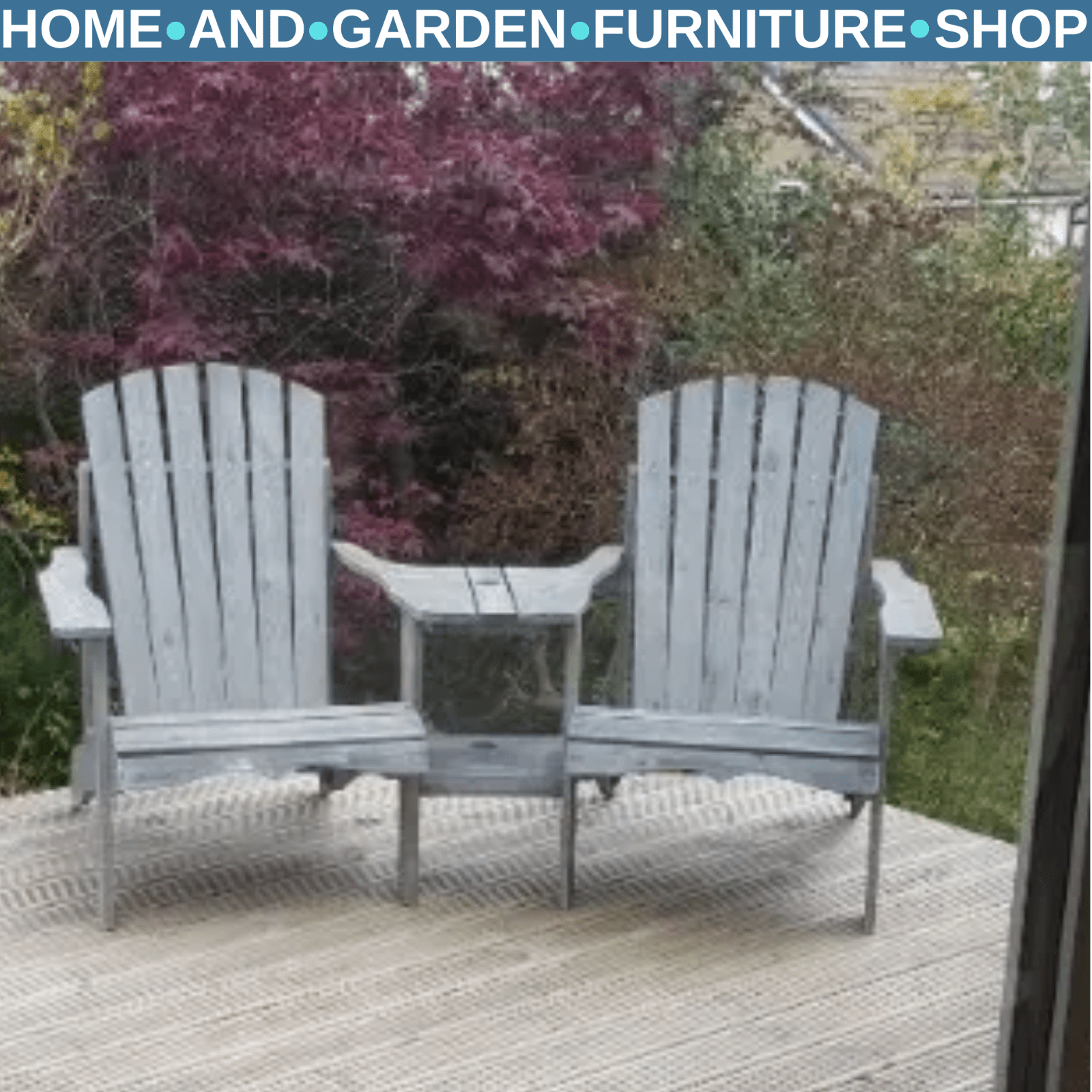 Wooden Double Adirondack Garden Chairs with Centre Table and Umbrella Hole Set - Home and Garden Furniture Shop - rustic - furniture