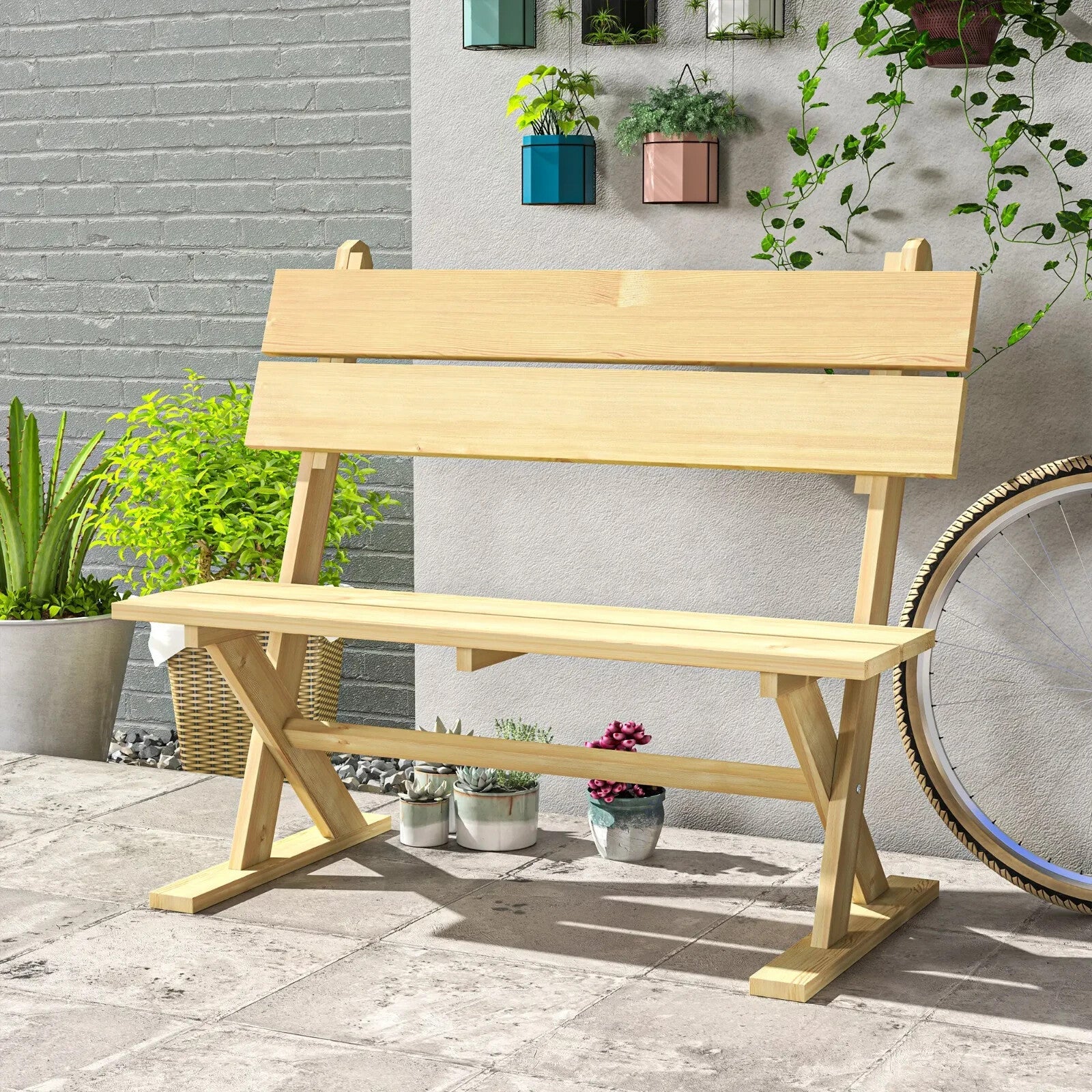 Wooden Garden Bench 2 Seater Loveseat Slatted Wood Seat Back Outdoor Patio Bench - Home and Garden Furniture Shop - rustic - furniture