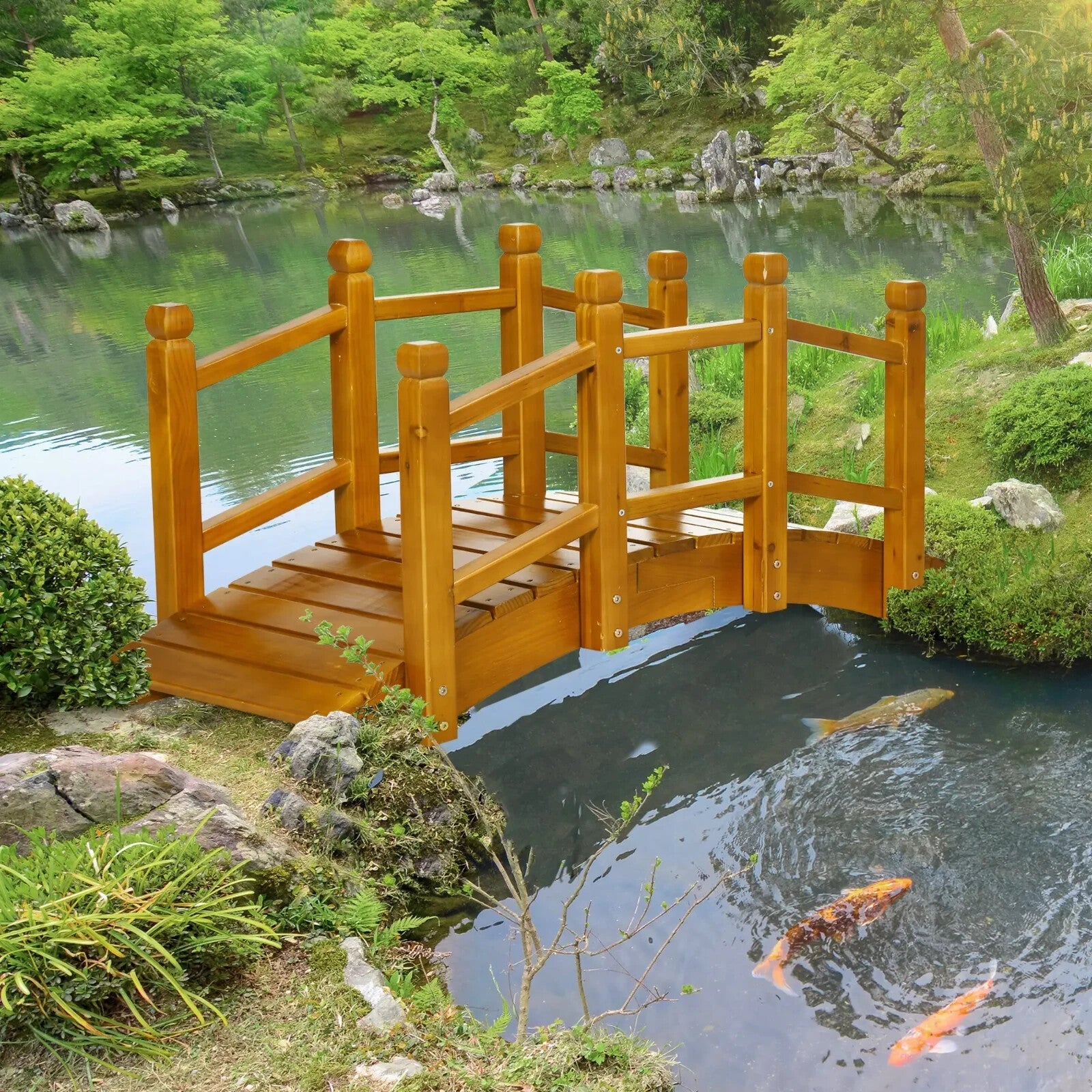 Wooden Garden Bridge with Railings Arc Footbridge for Pond Stream or Backyard - Home and Garden Furniture Shop - rustic - furniture